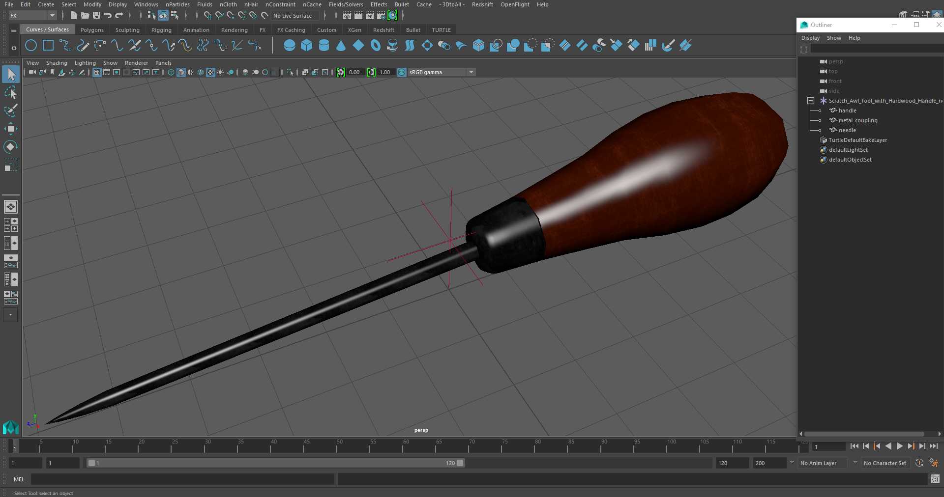 Scratch Awl Tool with Hardwood Handle 3D
