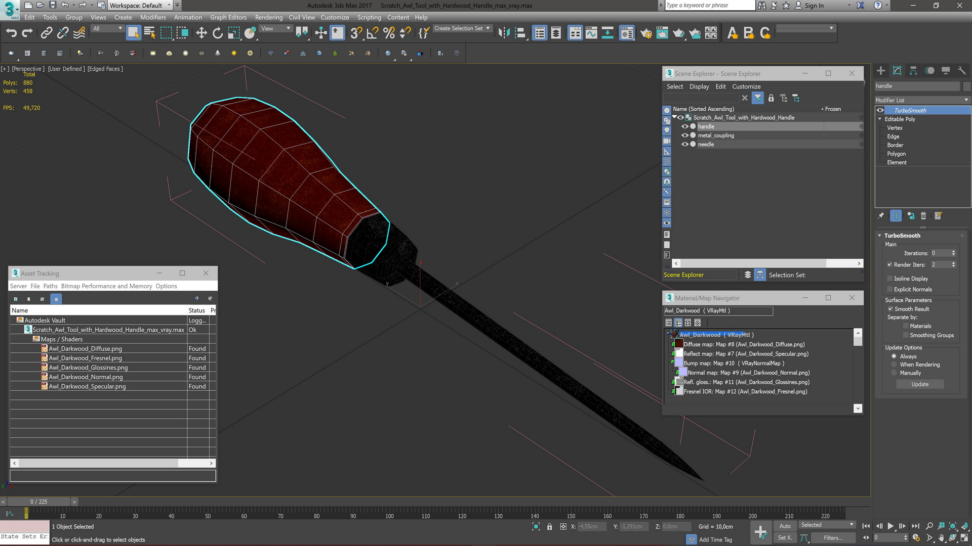 Scratch Awl Tool with Hardwood Handle 3D