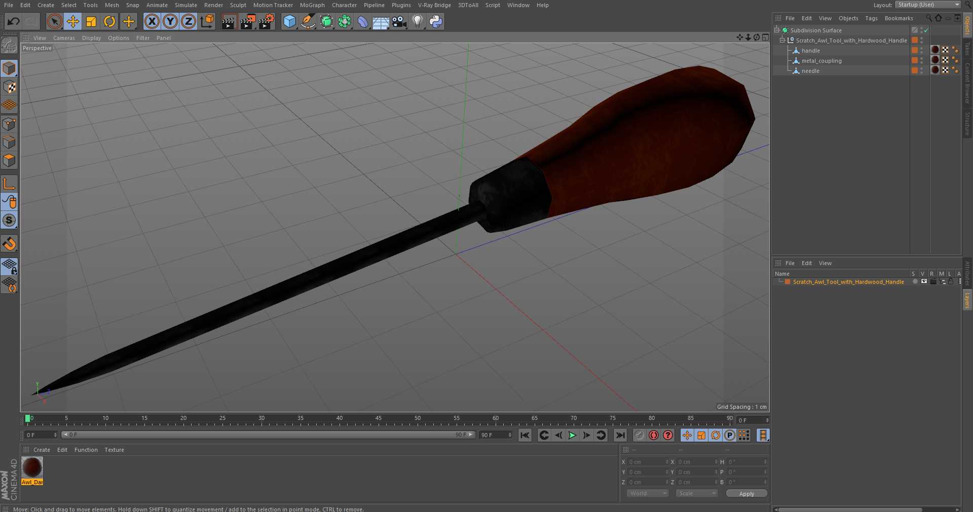 Scratch Awl Tool with Hardwood Handle 3D