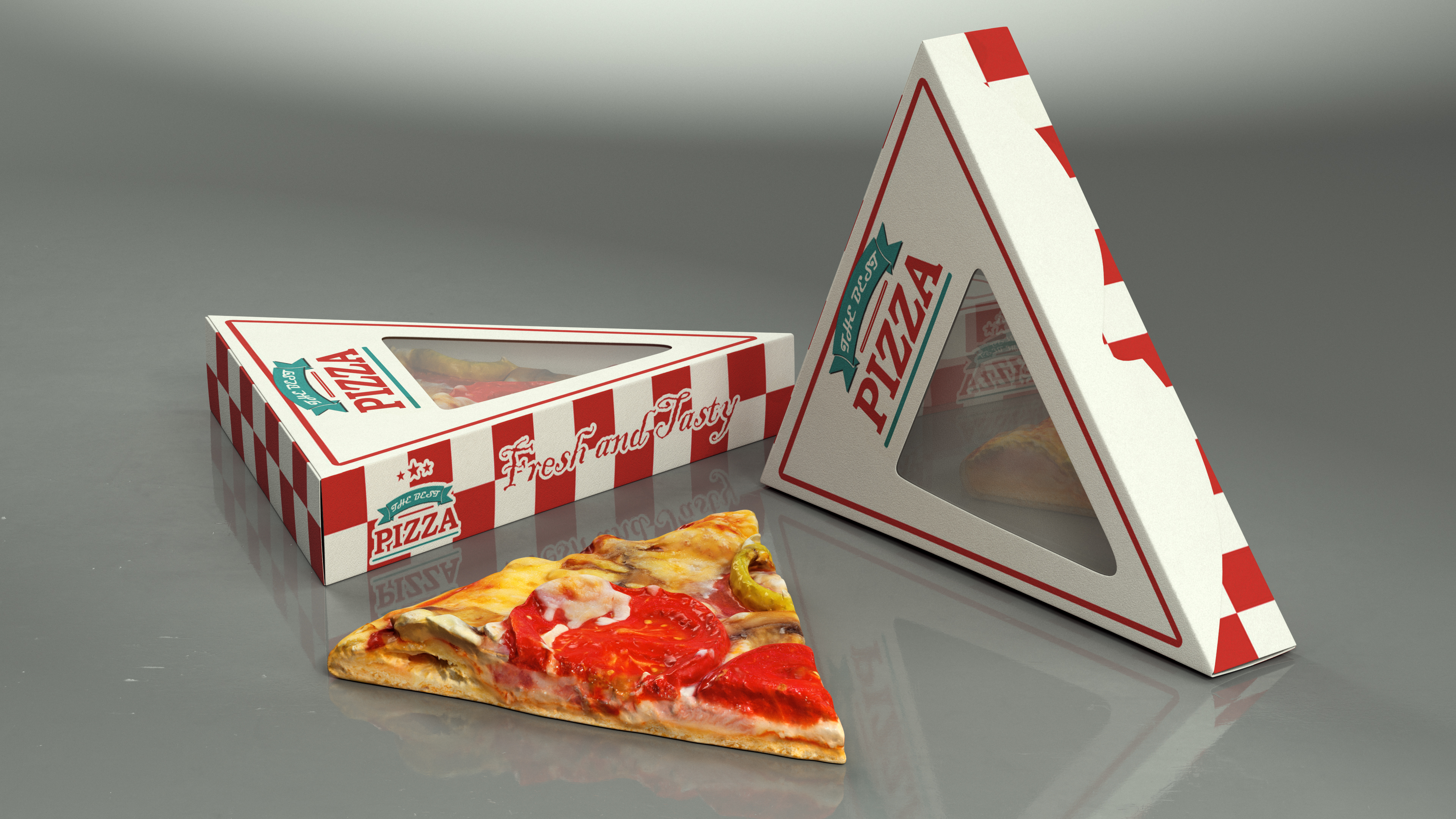 Pizza Slice in Triangle Packaging Box 3D