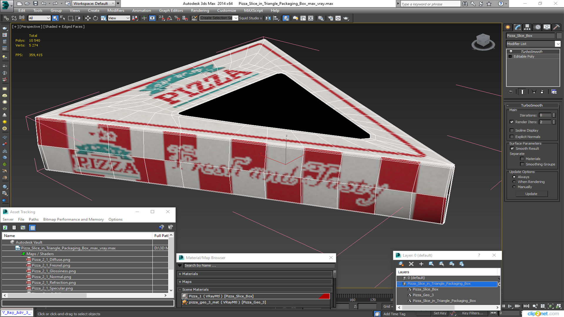 Pizza Slice in Triangle Packaging Box 3D