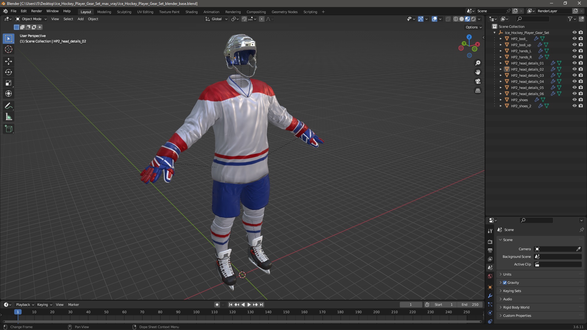 3D Ice Hockey Player Gear Set
