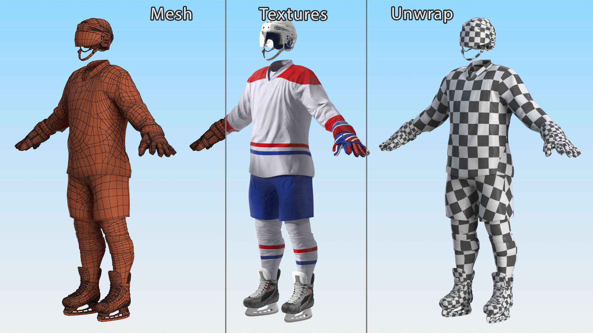 3D Ice Hockey Player Gear Set