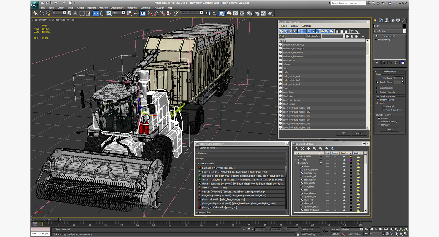 3D Harvester Combine with Trailer Generic model