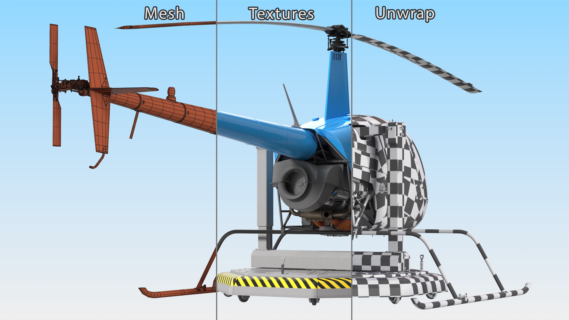Small Helicopter Training Machine Blue Rigged for Maya 3D model