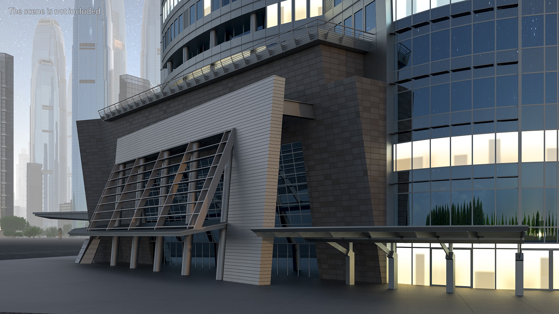 3D Residential Building Night Glow