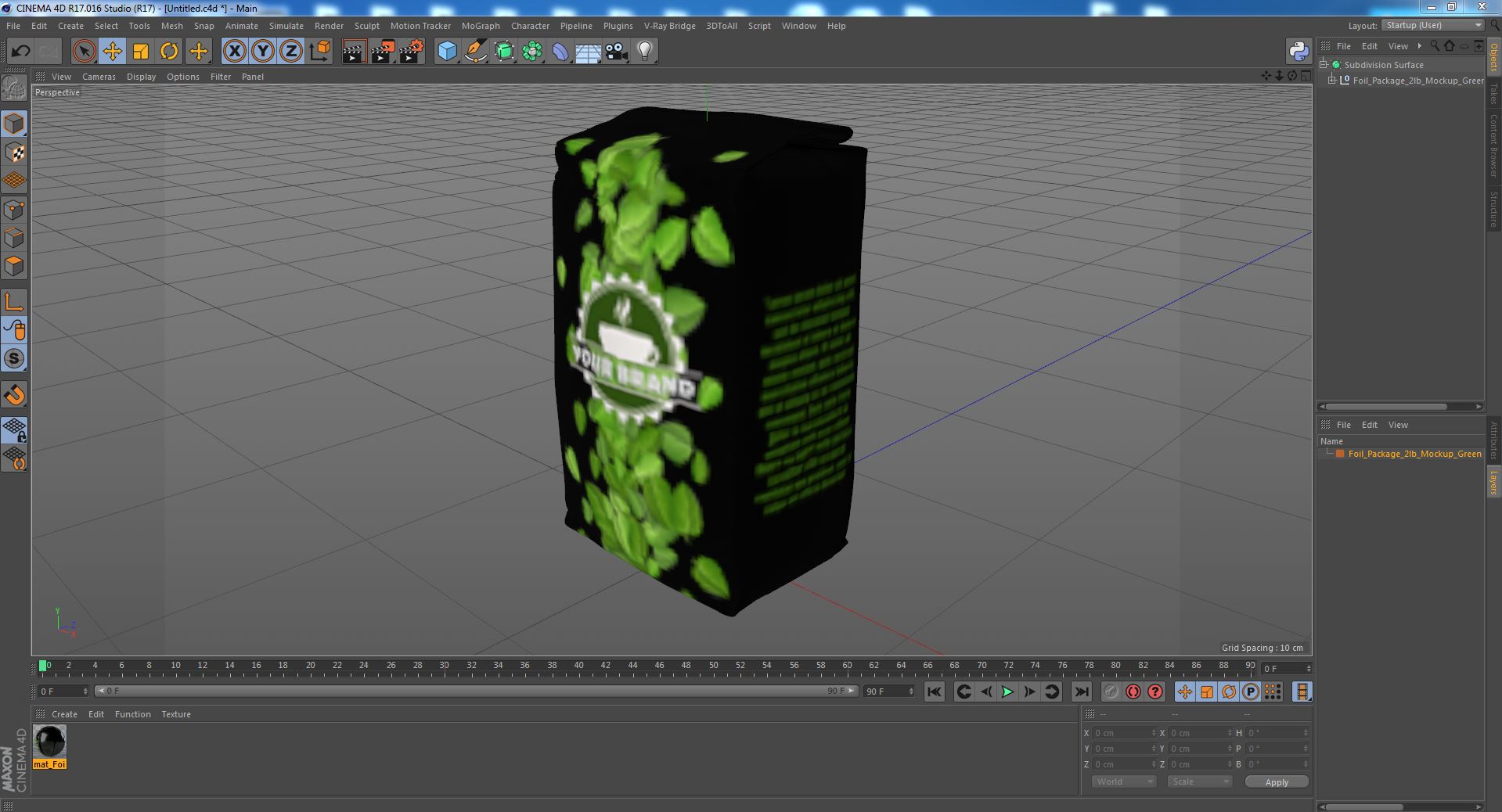 Foil Package 2lb Mockup Green 3D model