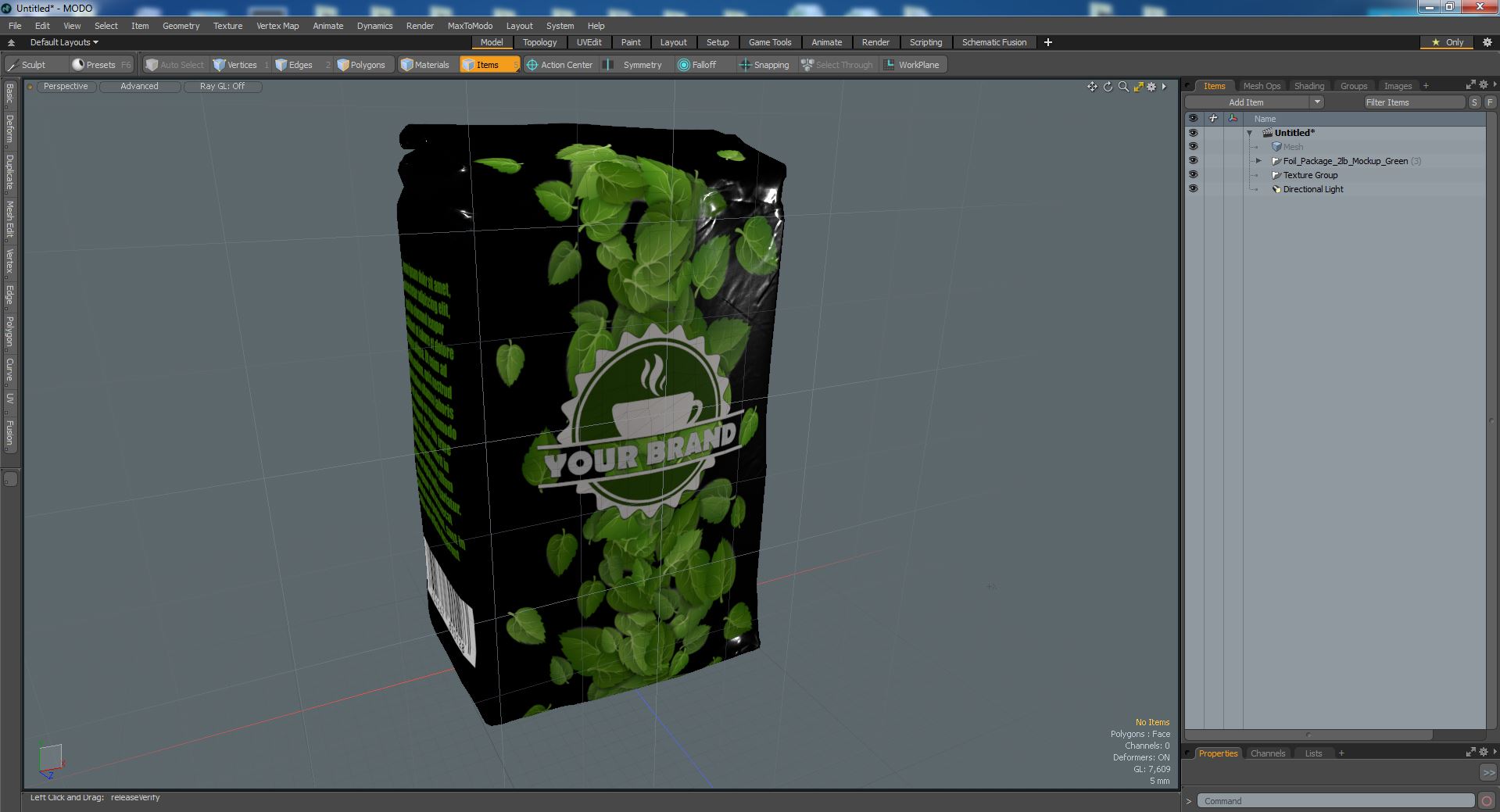 Foil Package 2lb Mockup Green 3D model
