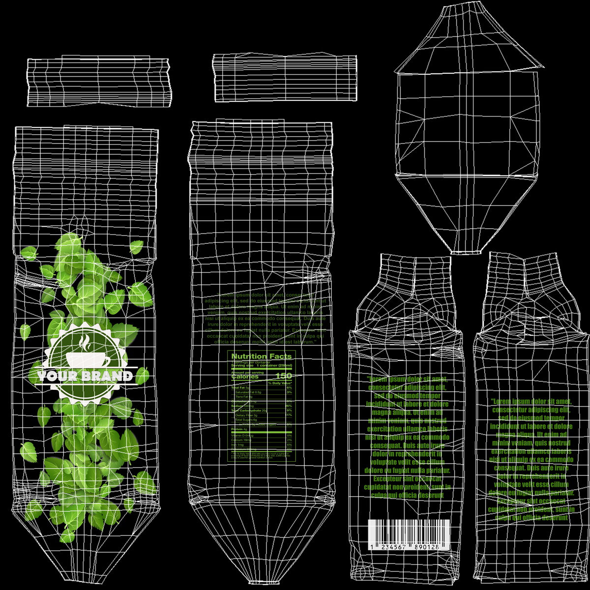 Foil Package 2lb Mockup Green 3D model