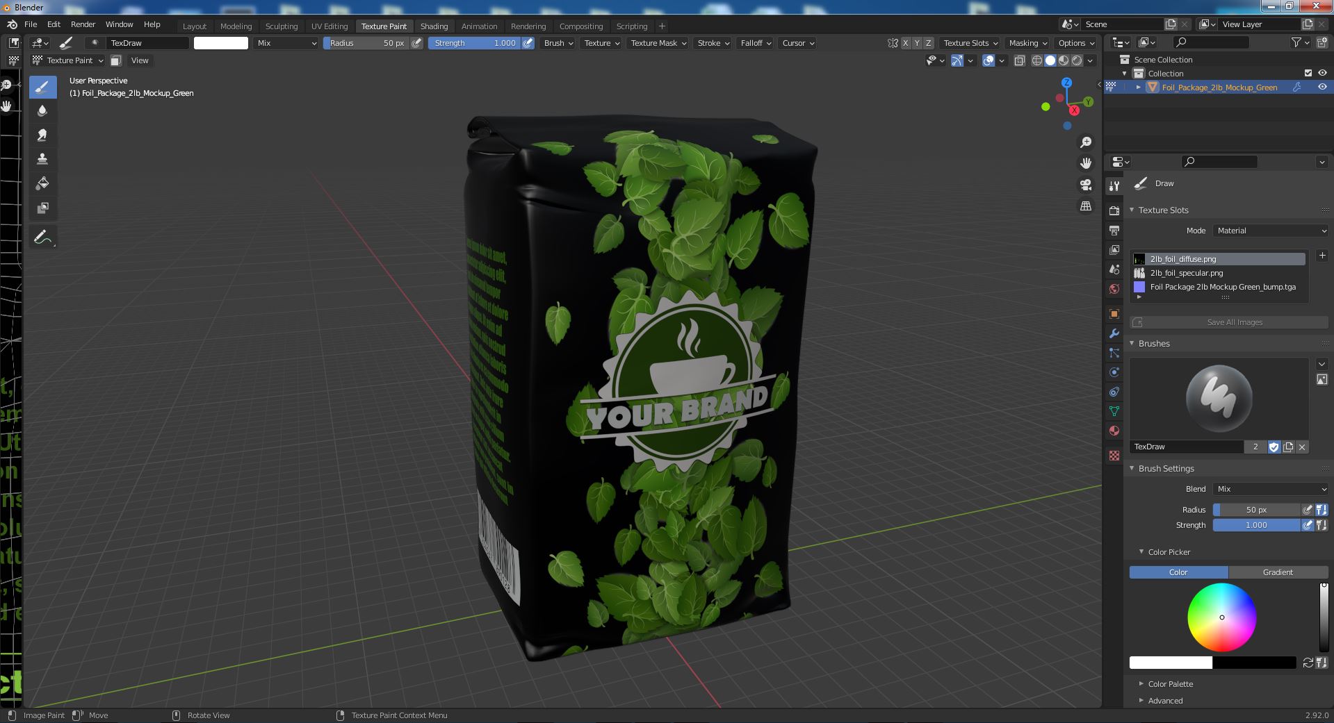 Foil Package 2lb Mockup Green 3D model