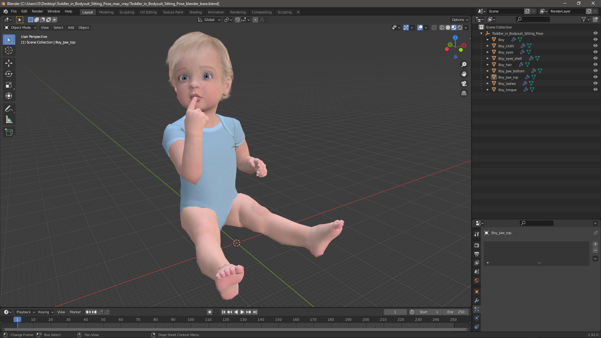 Toddler in Bodysuit Sitting Pose 3D