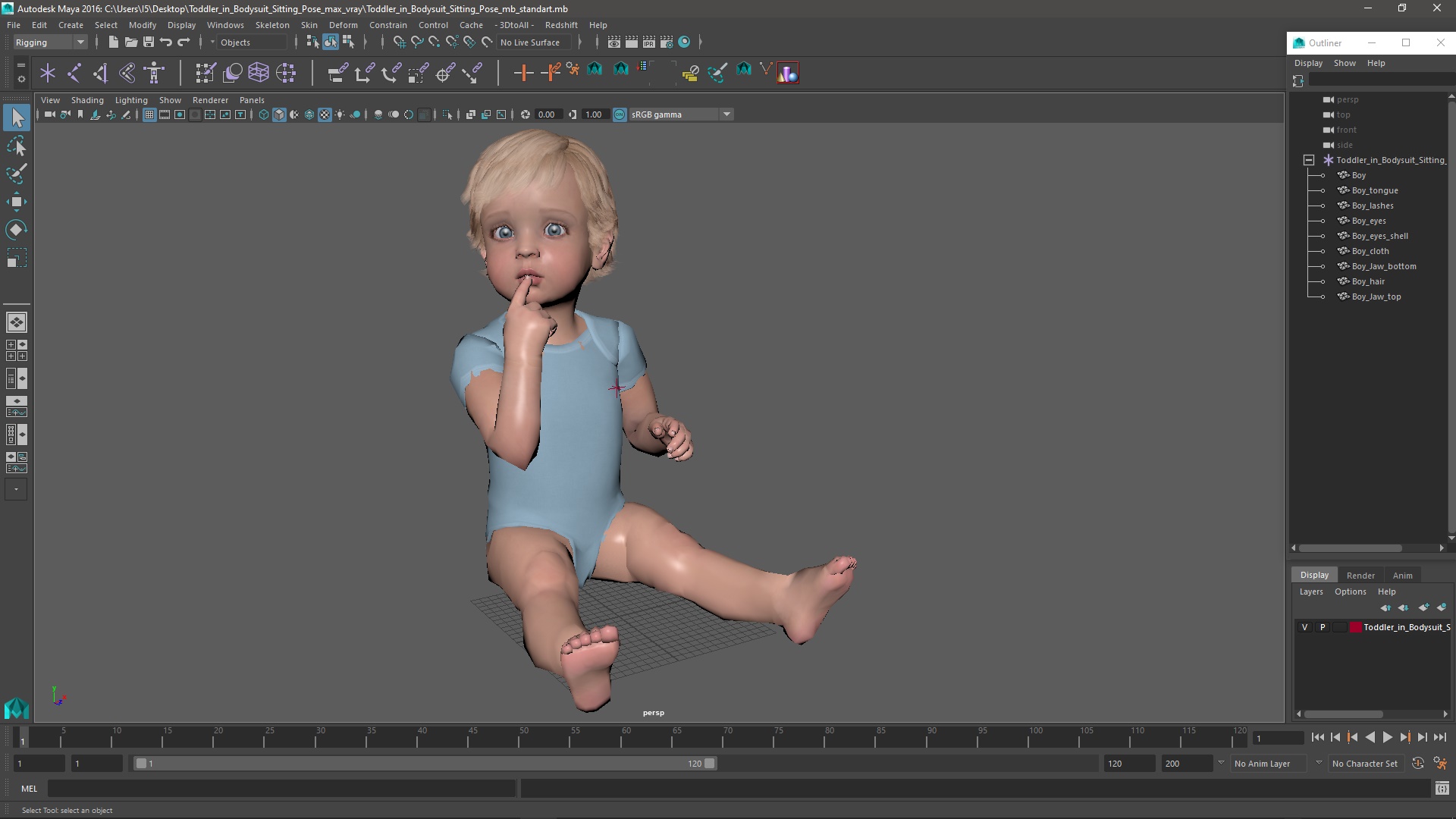 Toddler in Bodysuit Sitting Pose 3D