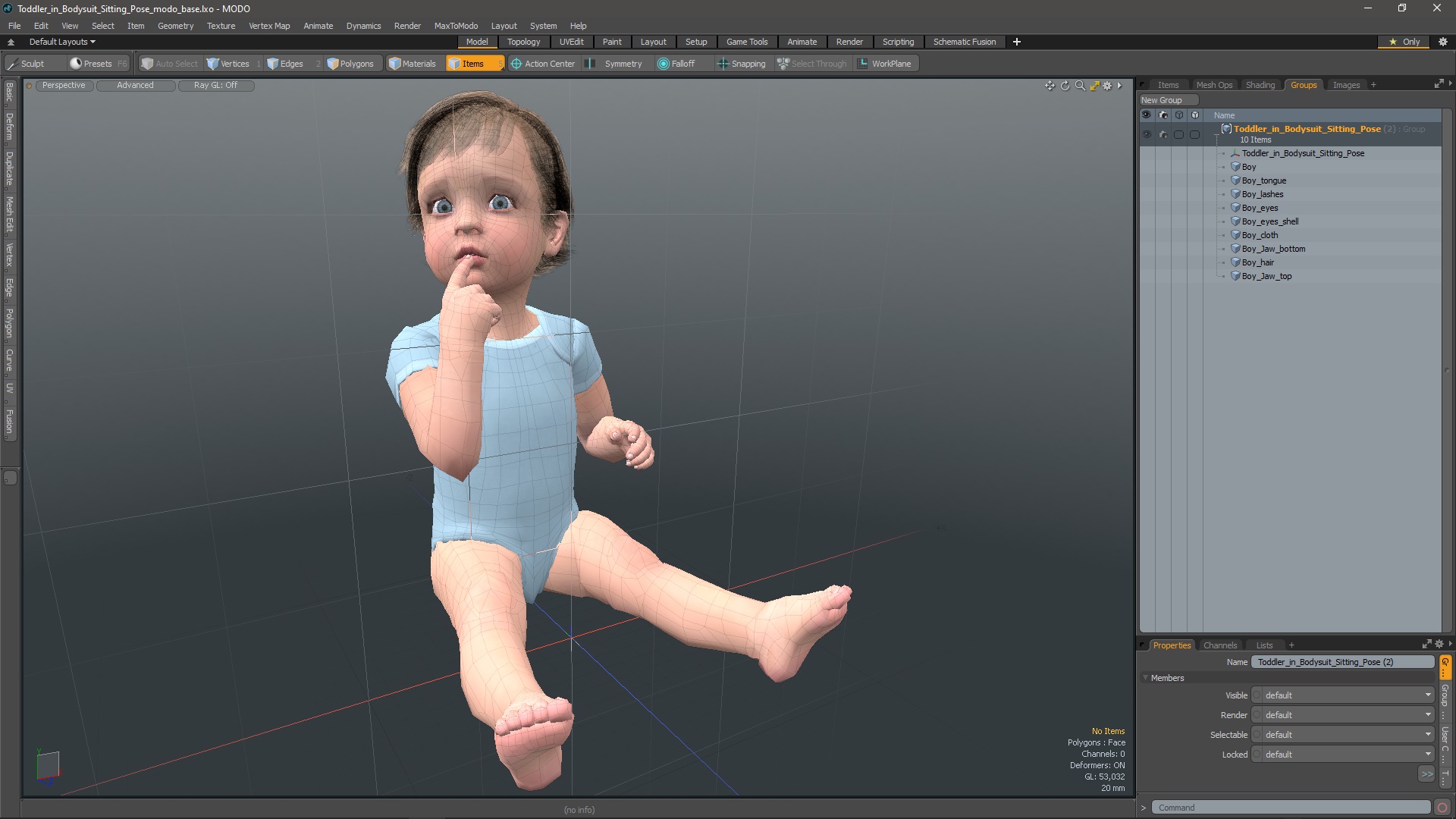 Toddler in Bodysuit Sitting Pose 3D