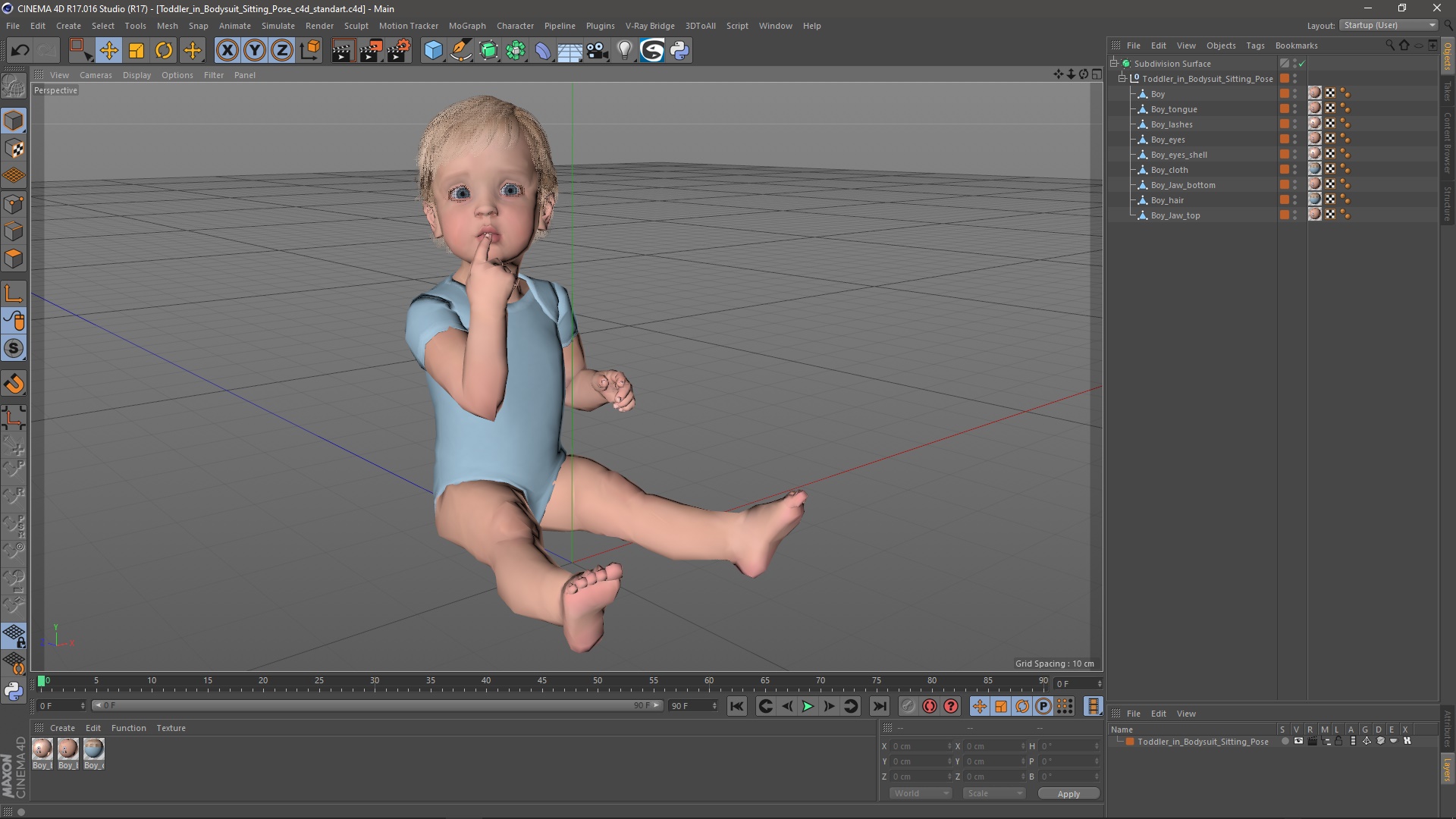 Toddler in Bodysuit Sitting Pose 3D