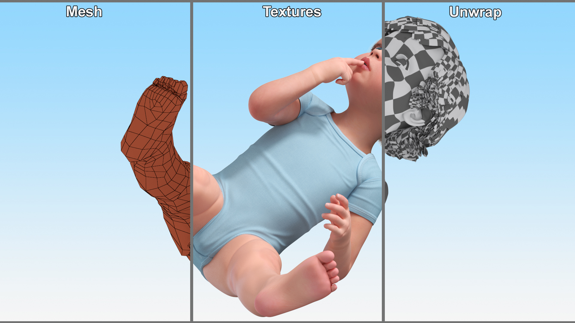 Toddler in Bodysuit Sitting Pose 3D