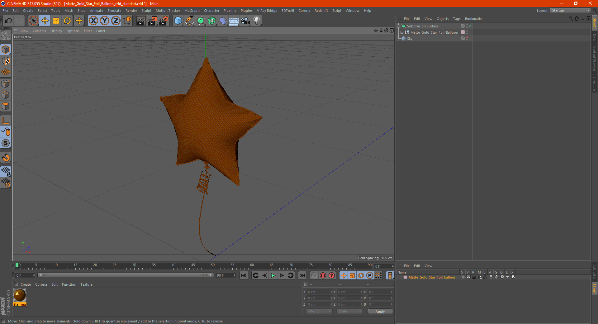 3D Matte Gold Star Foil Balloon model