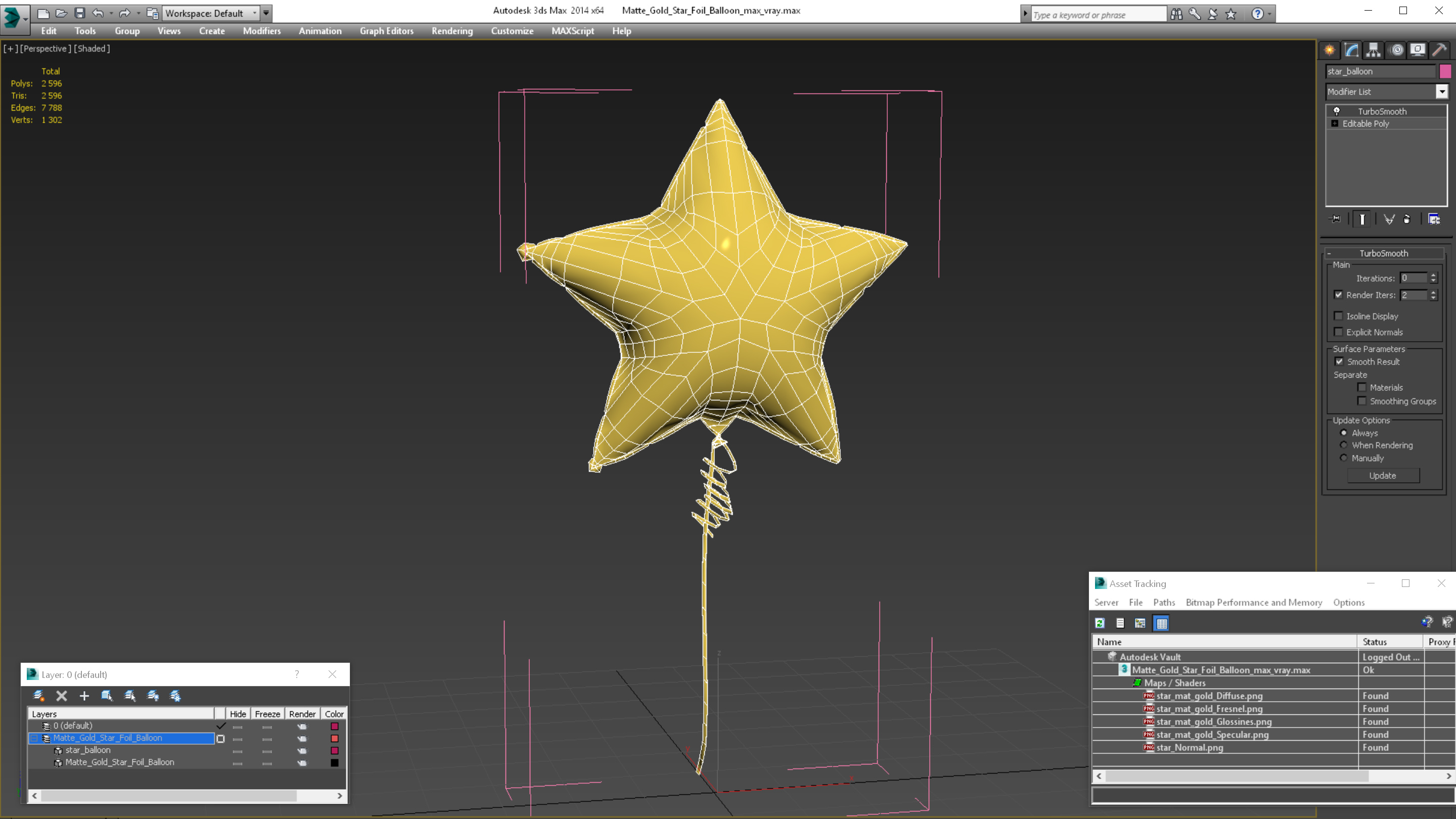 3D Matte Gold Star Foil Balloon model