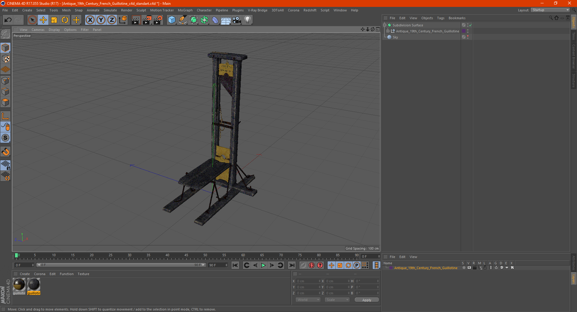 3D Antique 19th Century French Guillotine model
