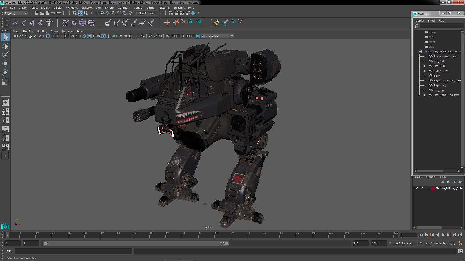 3D Shabby Military Robot Empty Black model