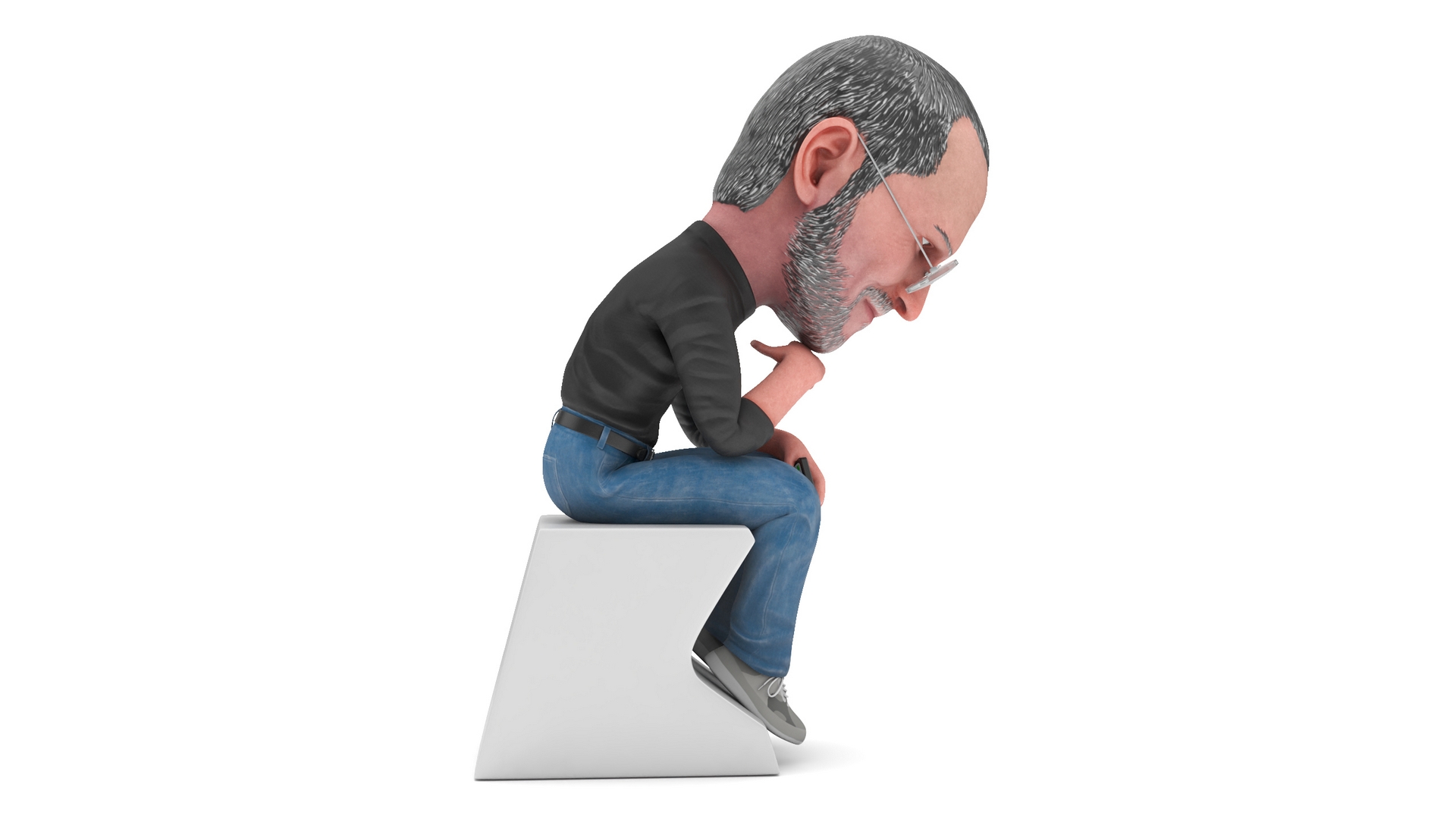 Steve Jobs Action Figure Thinker Pose 3D