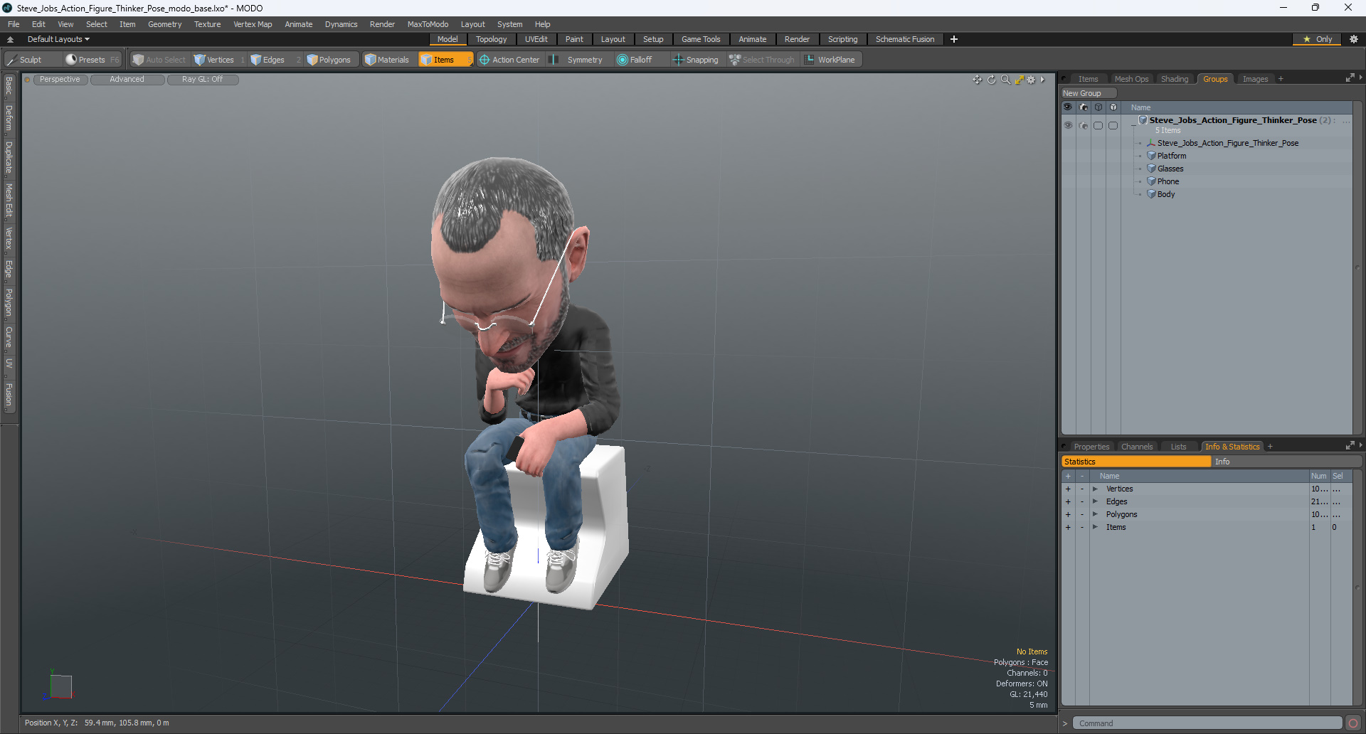 Steve Jobs Action Figure Thinker Pose 3D