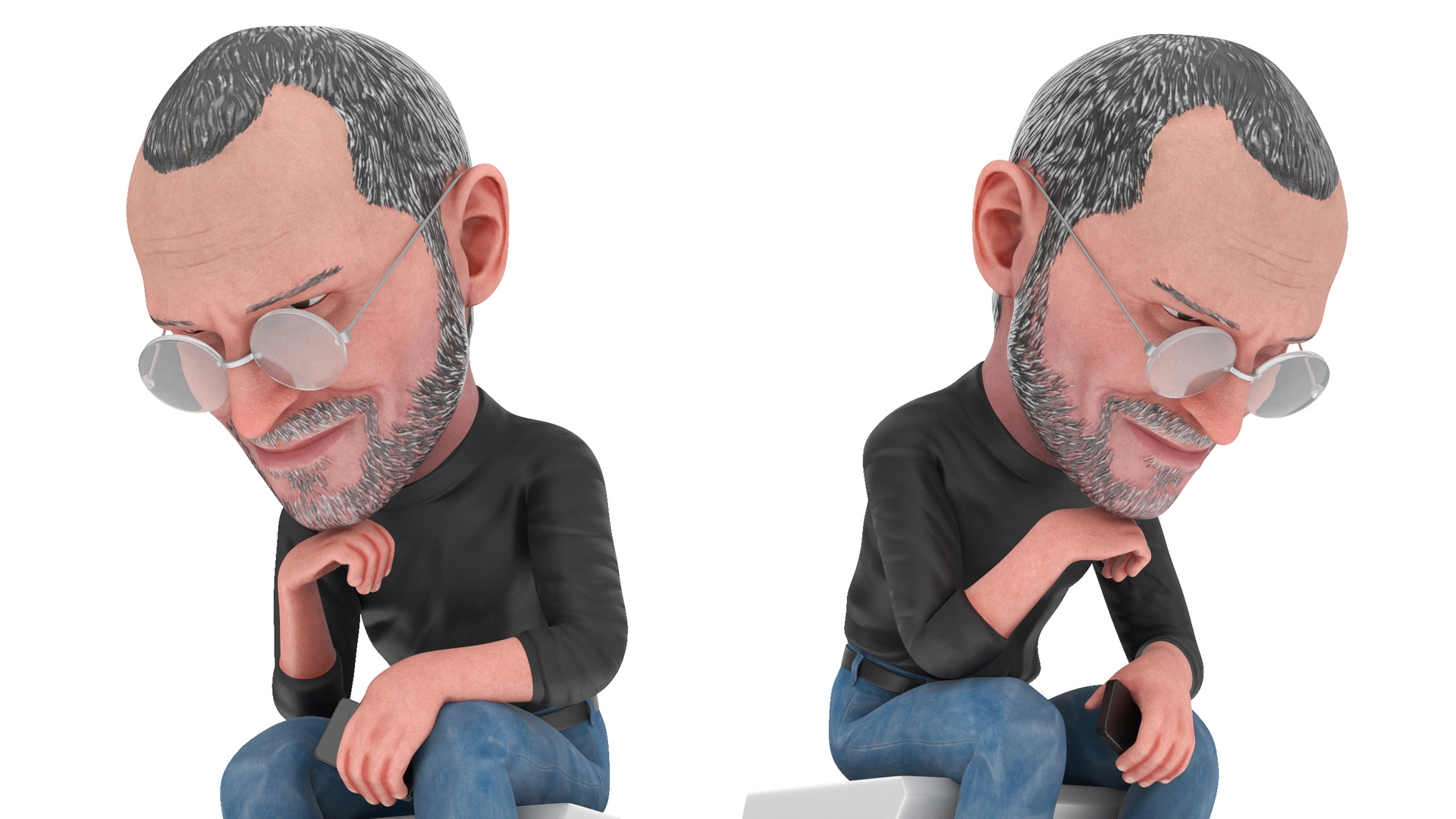 Steve Jobs Action Figure Thinker Pose 3D