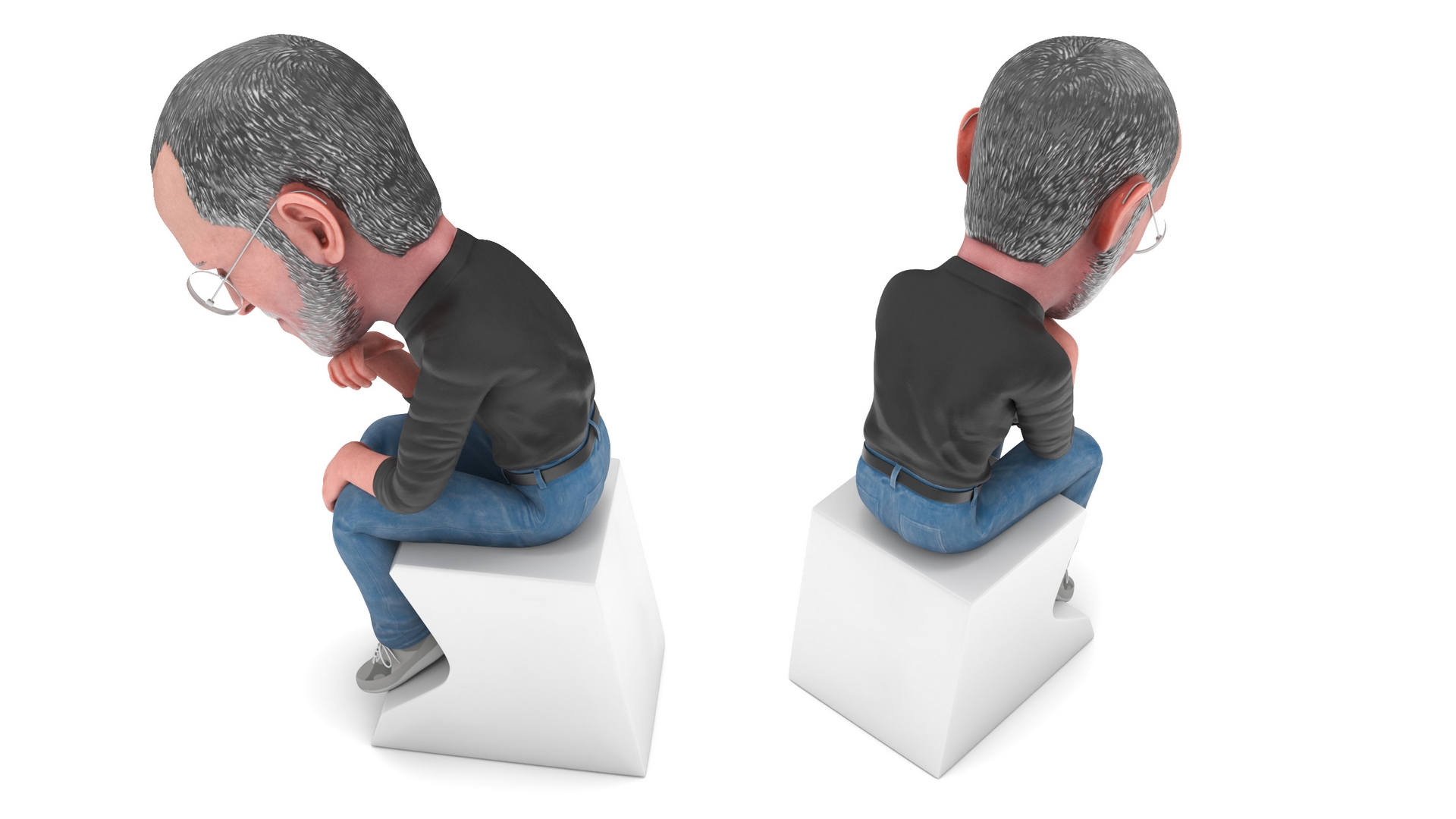 Steve Jobs Action Figure Thinker Pose 3D