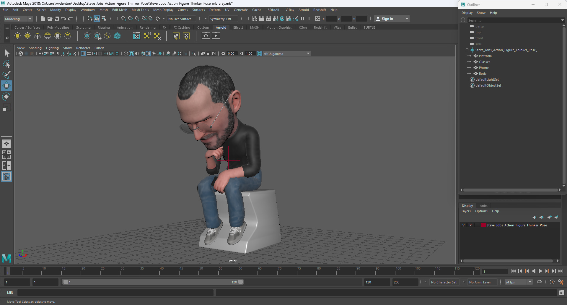 Steve Jobs Action Figure Thinker Pose 3D
