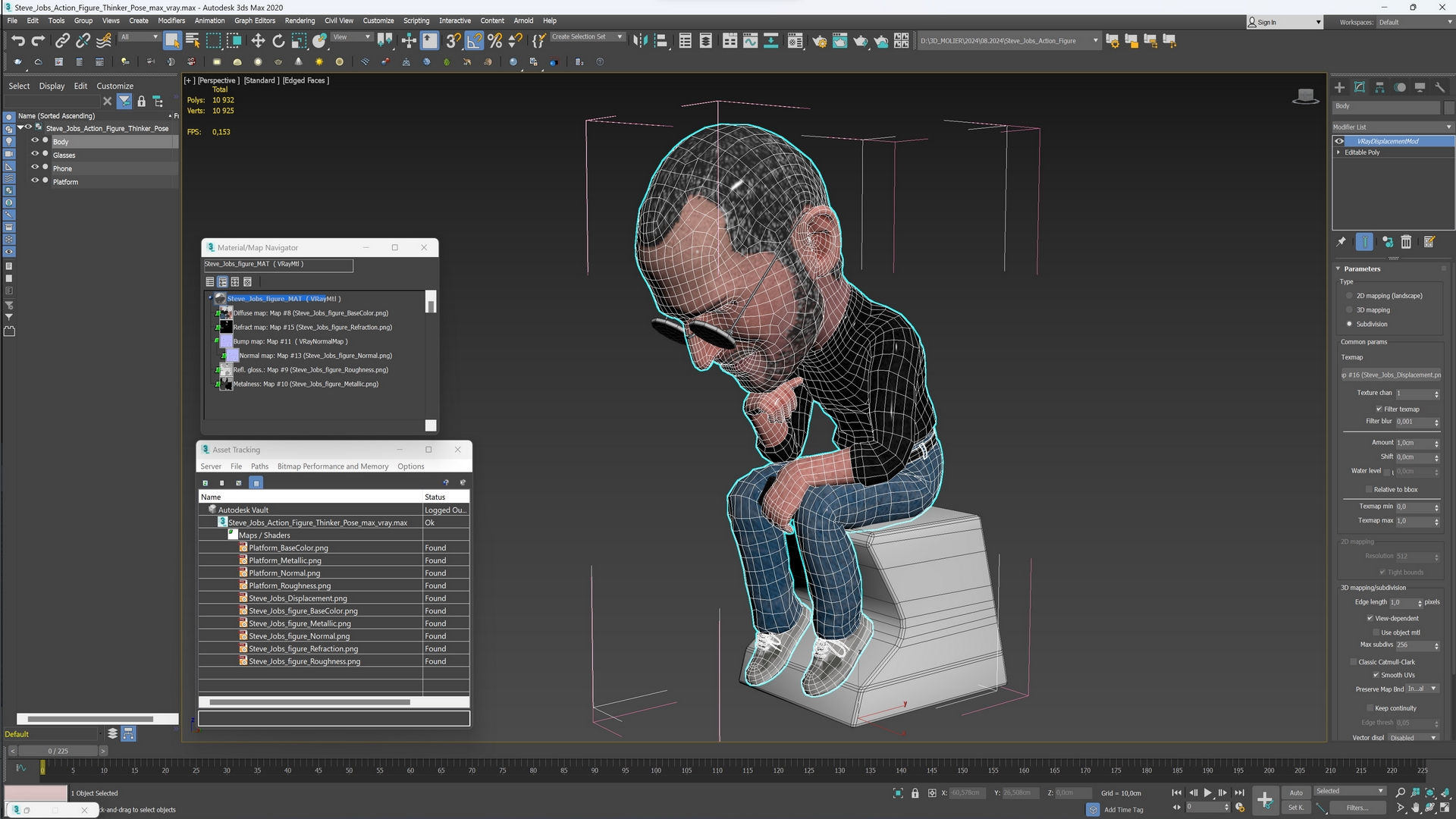 Steve Jobs Action Figure Thinker Pose 3D