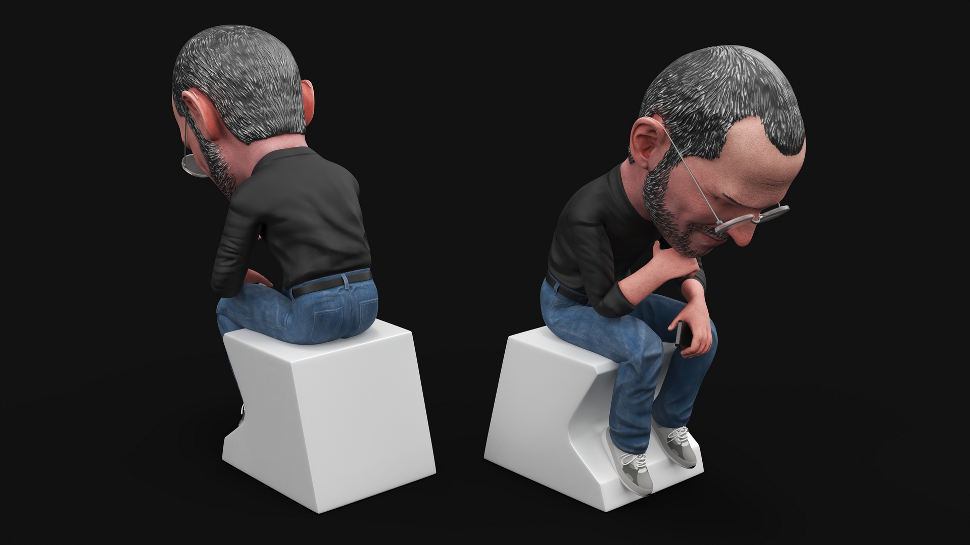 Steve Jobs Action Figure Thinker Pose 3D