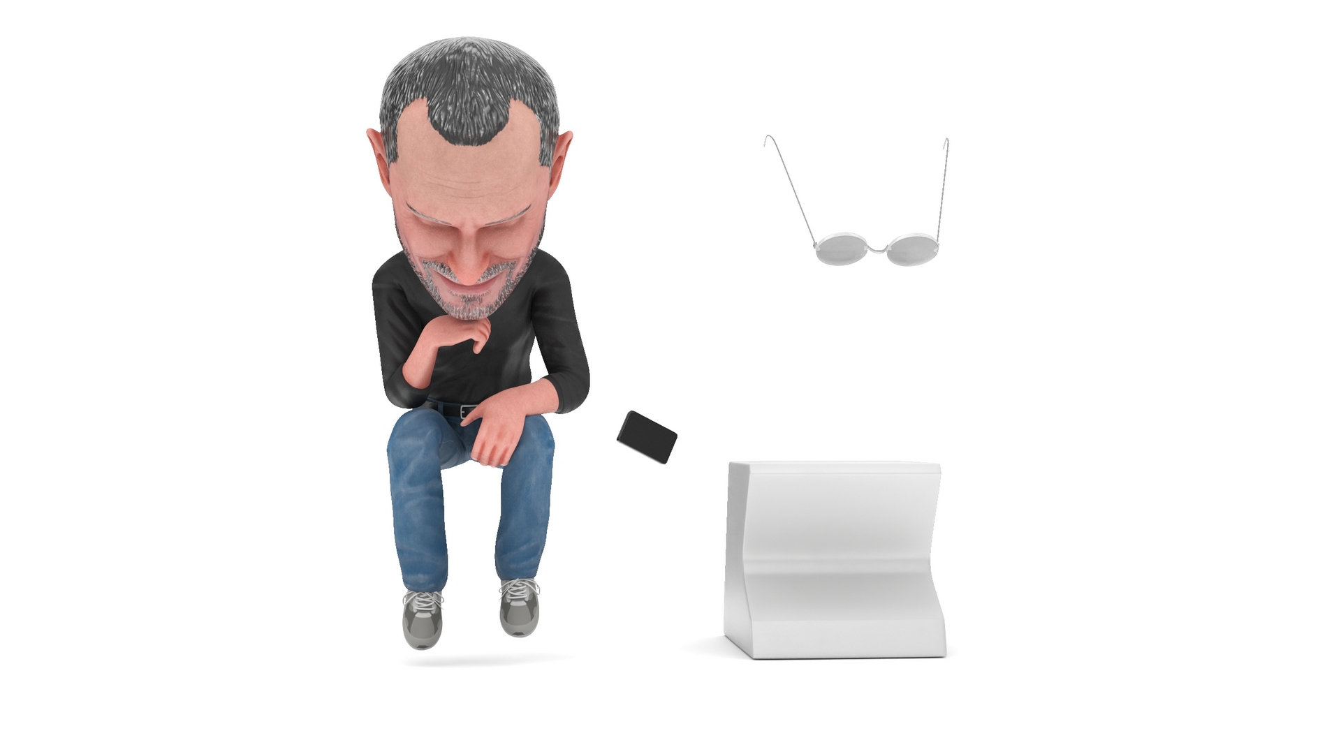 Steve Jobs Action Figure Thinker Pose 3D