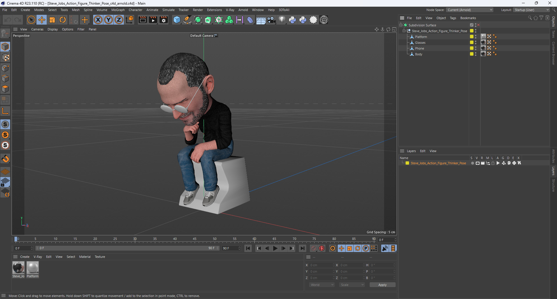 Steve Jobs Action Figure Thinker Pose 3D
