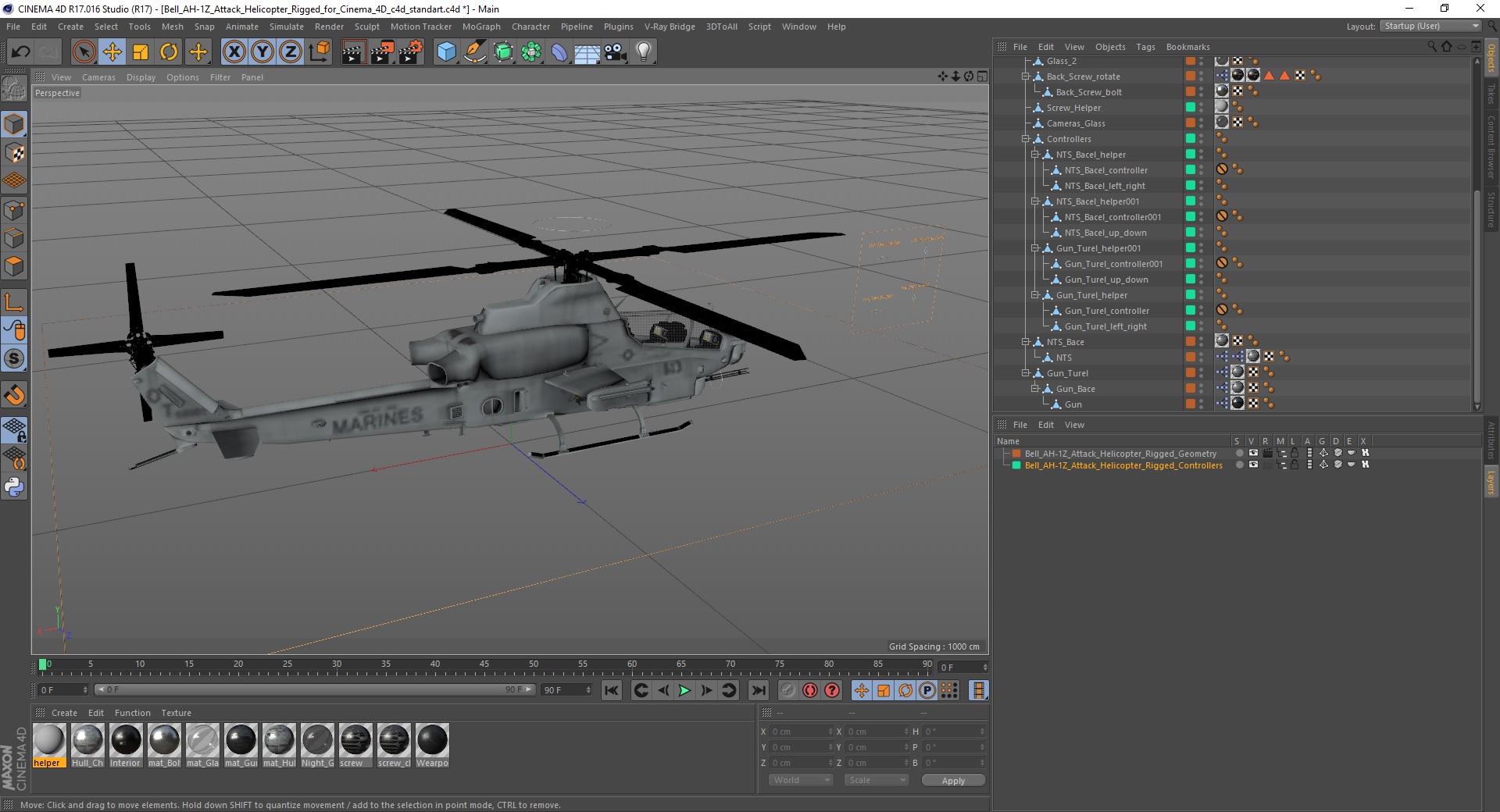 Bell AH-1Z Attack Helicopter Rigged for Cinema 4D 3D model