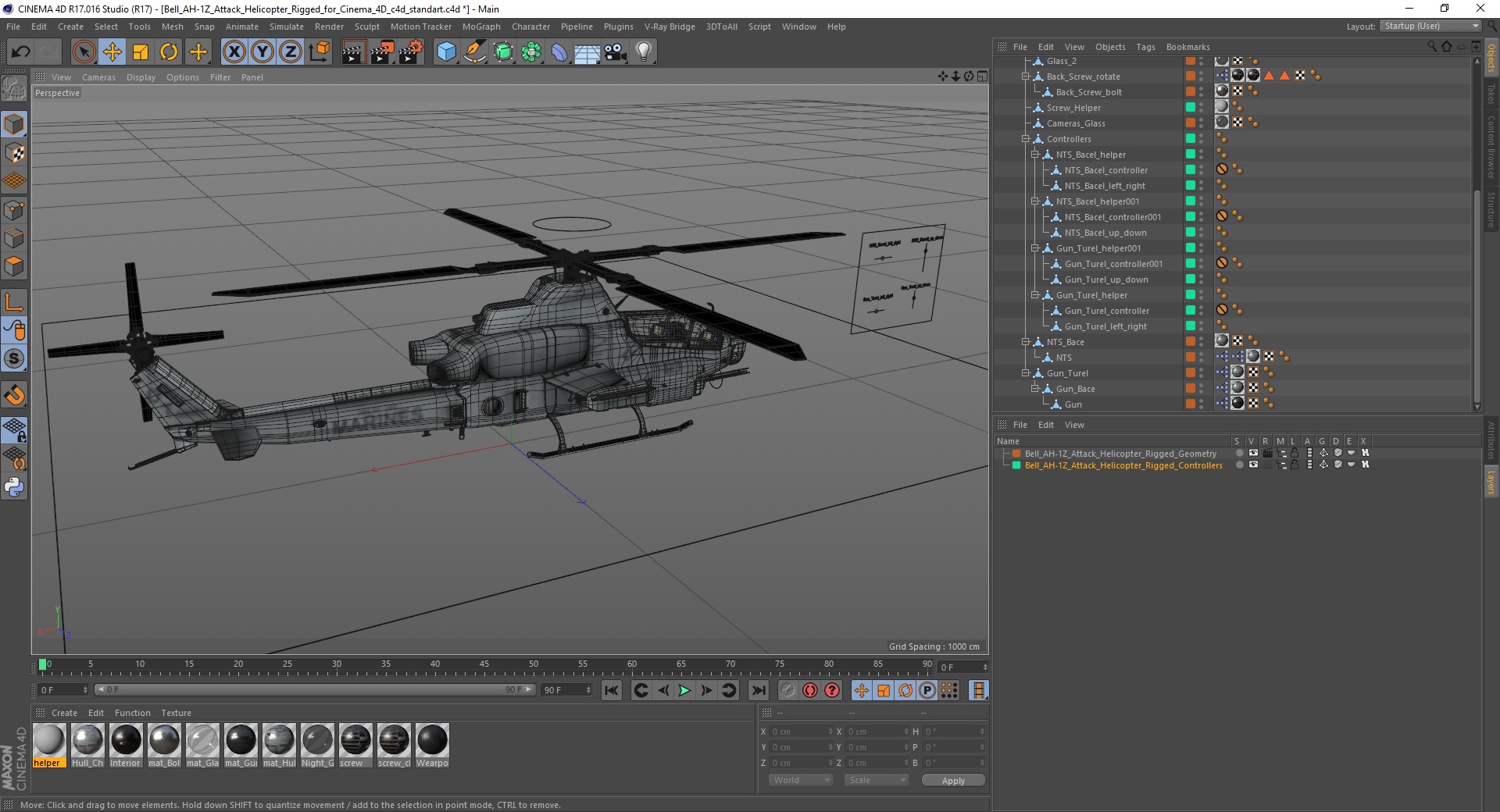 Bell AH-1Z Attack Helicopter Rigged for Cinema 4D 3D model