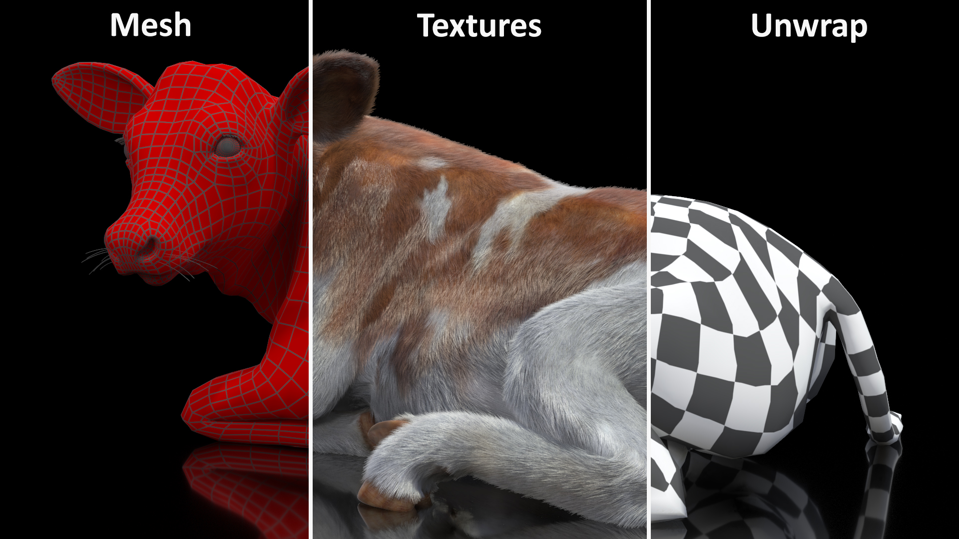 3D Cow Calf in Lying Pose Fur