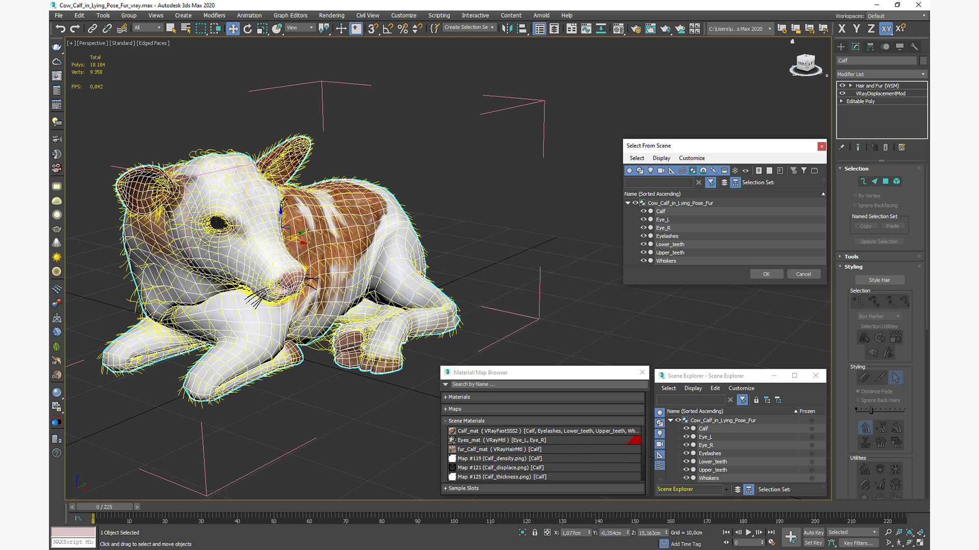 3D Cow Calf in Lying Pose Fur