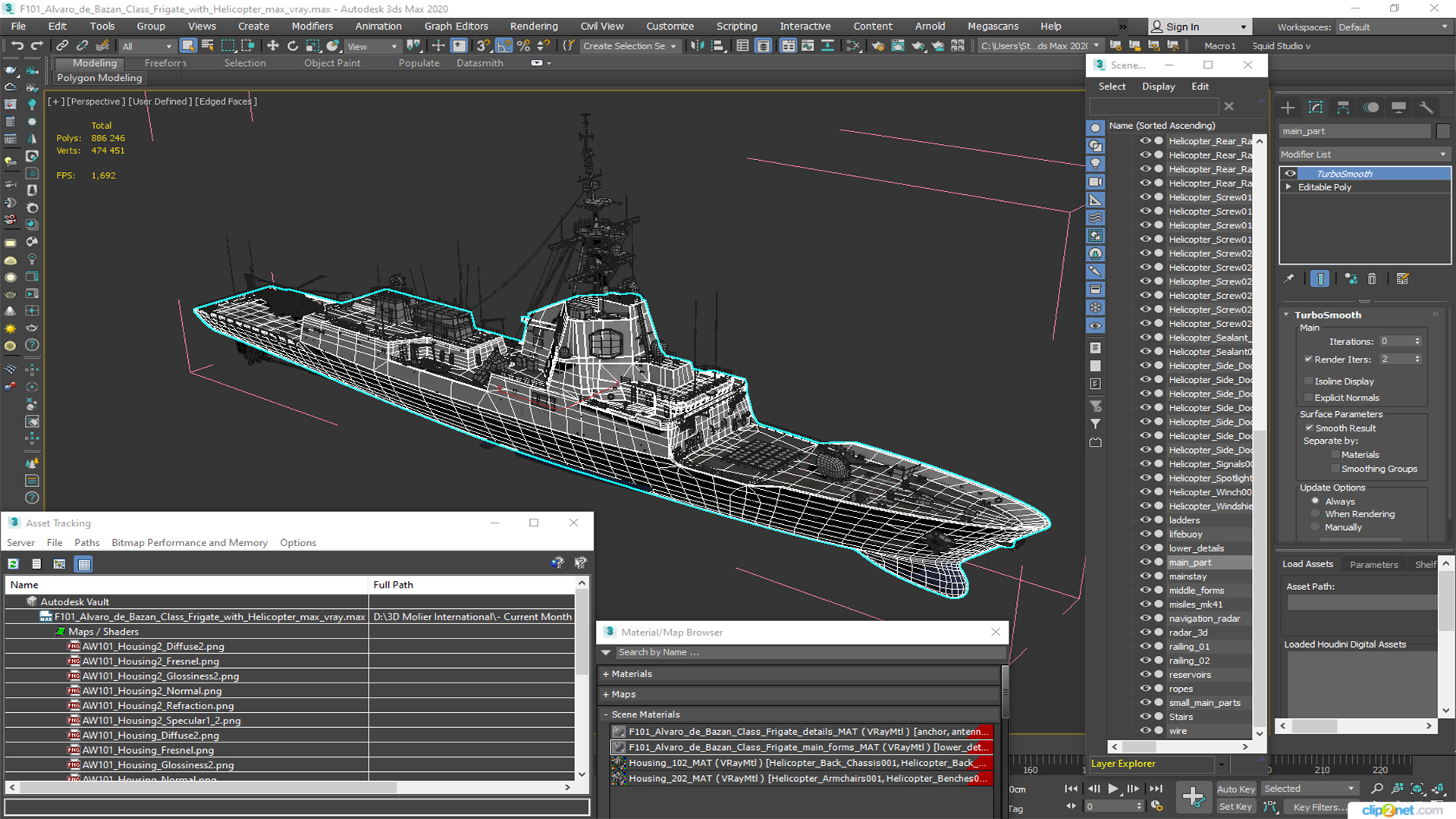 3D model F101 Alvaro de Bazan Class Frigate with Helicopter