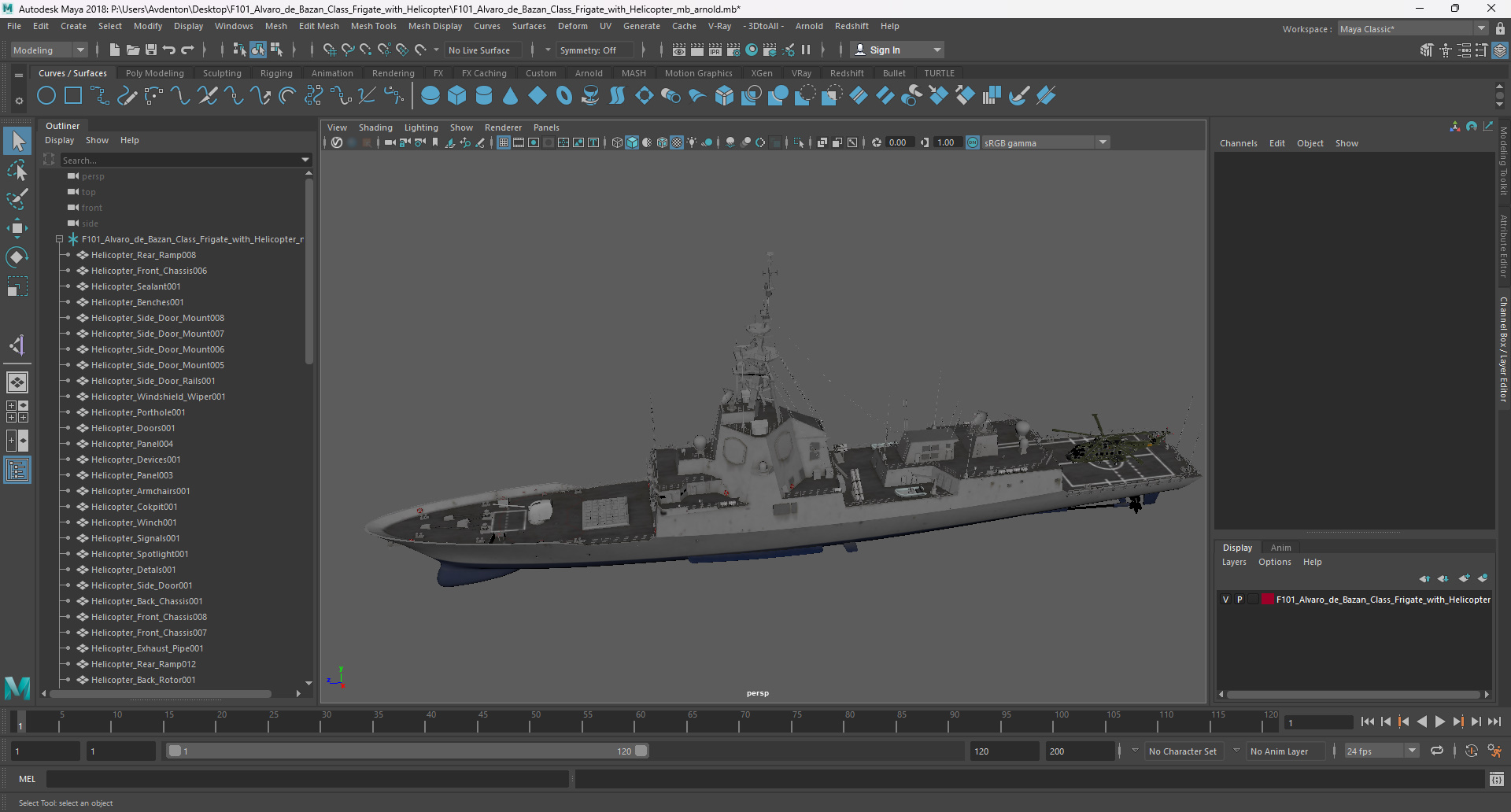 3D model F101 Alvaro de Bazan Class Frigate with Helicopter