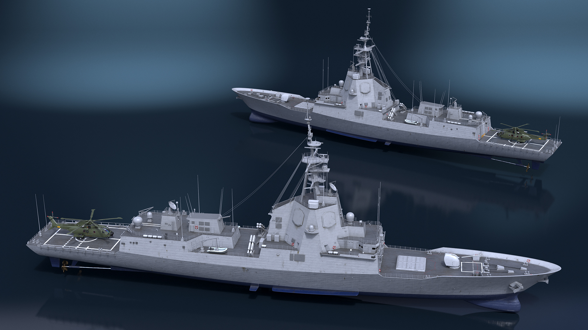 3D model F101 Alvaro de Bazan Class Frigate with Helicopter