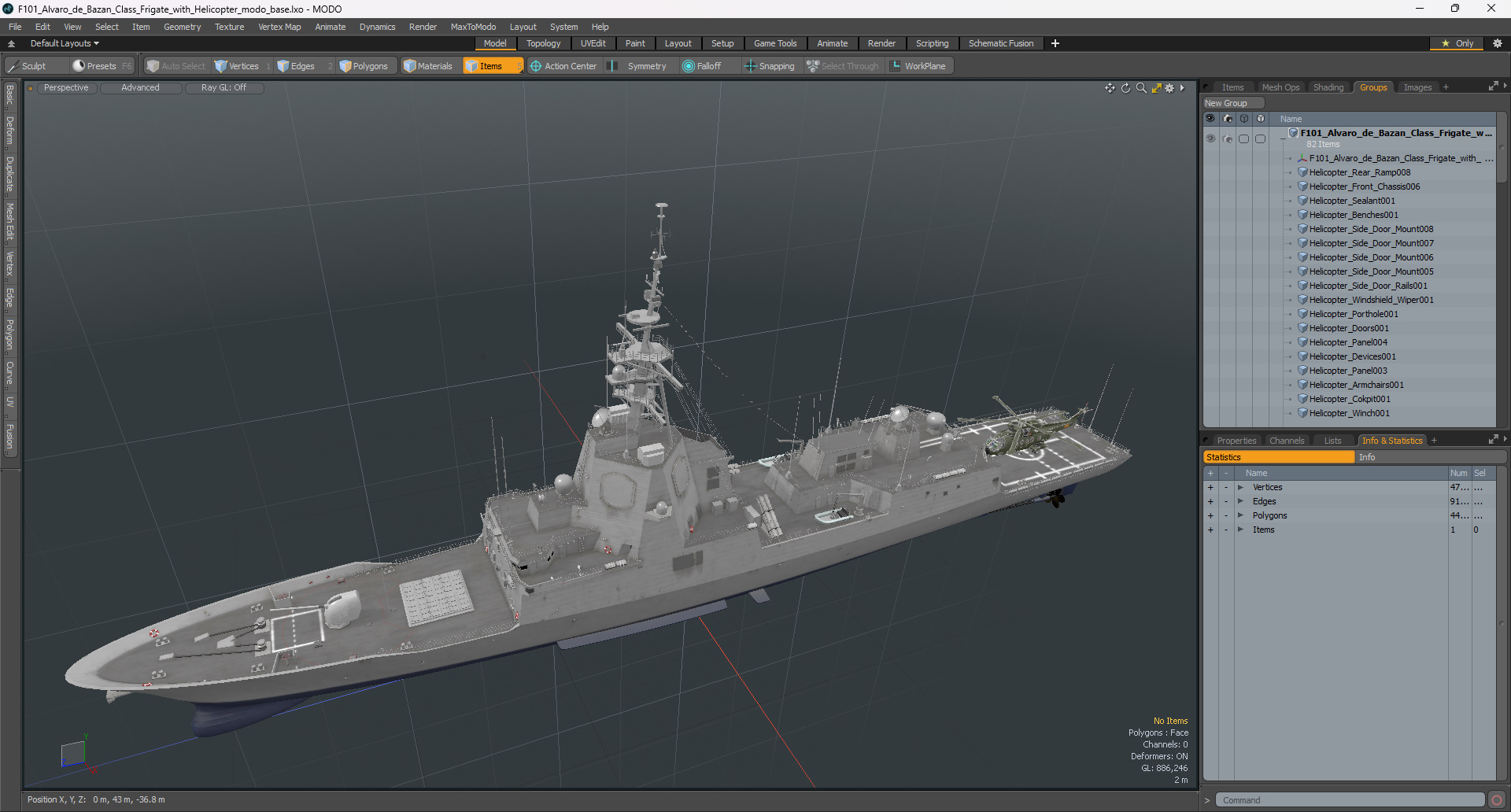3D model F101 Alvaro de Bazan Class Frigate with Helicopter
