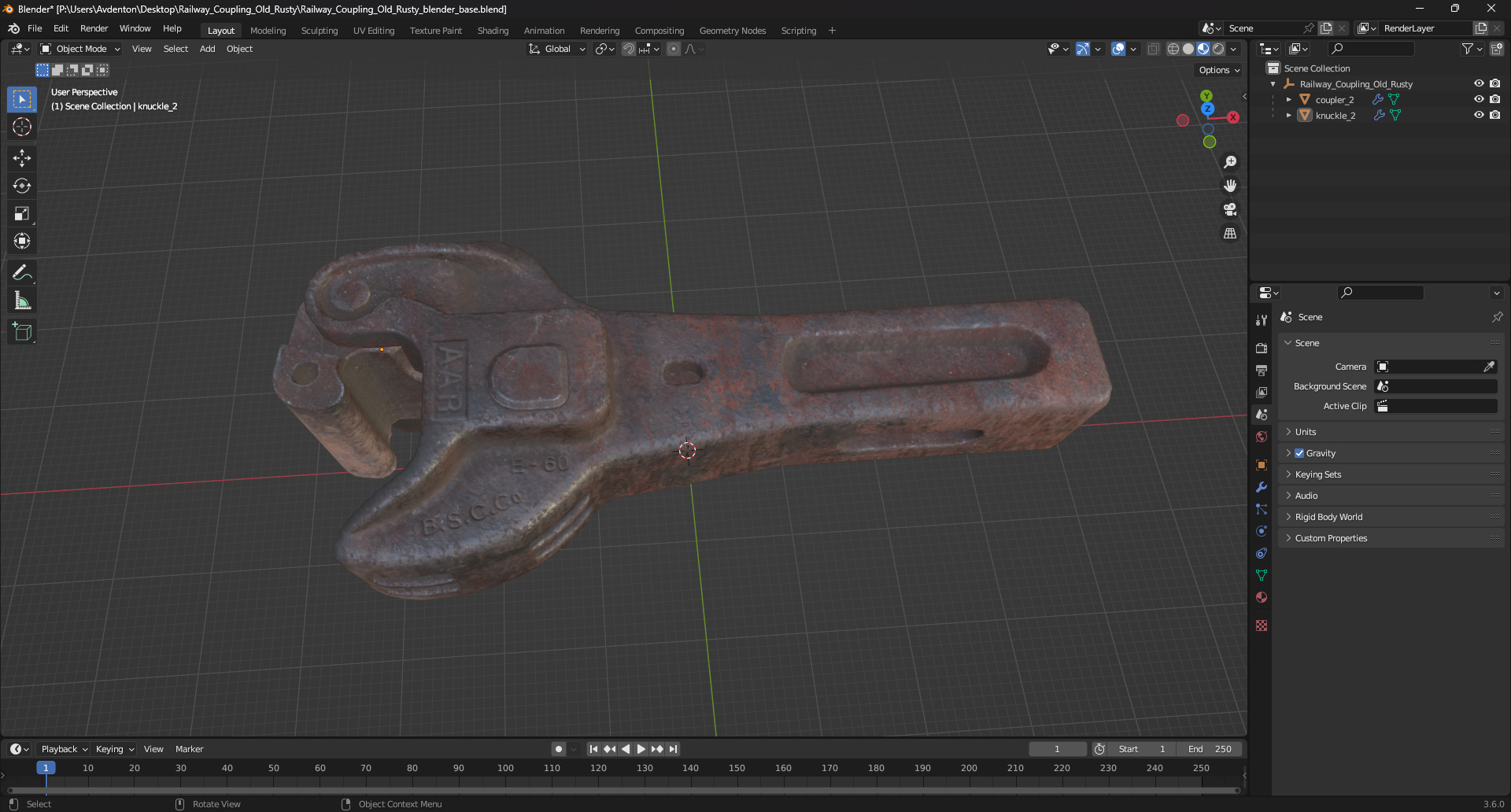 3D Railway Coupling Old Rusty