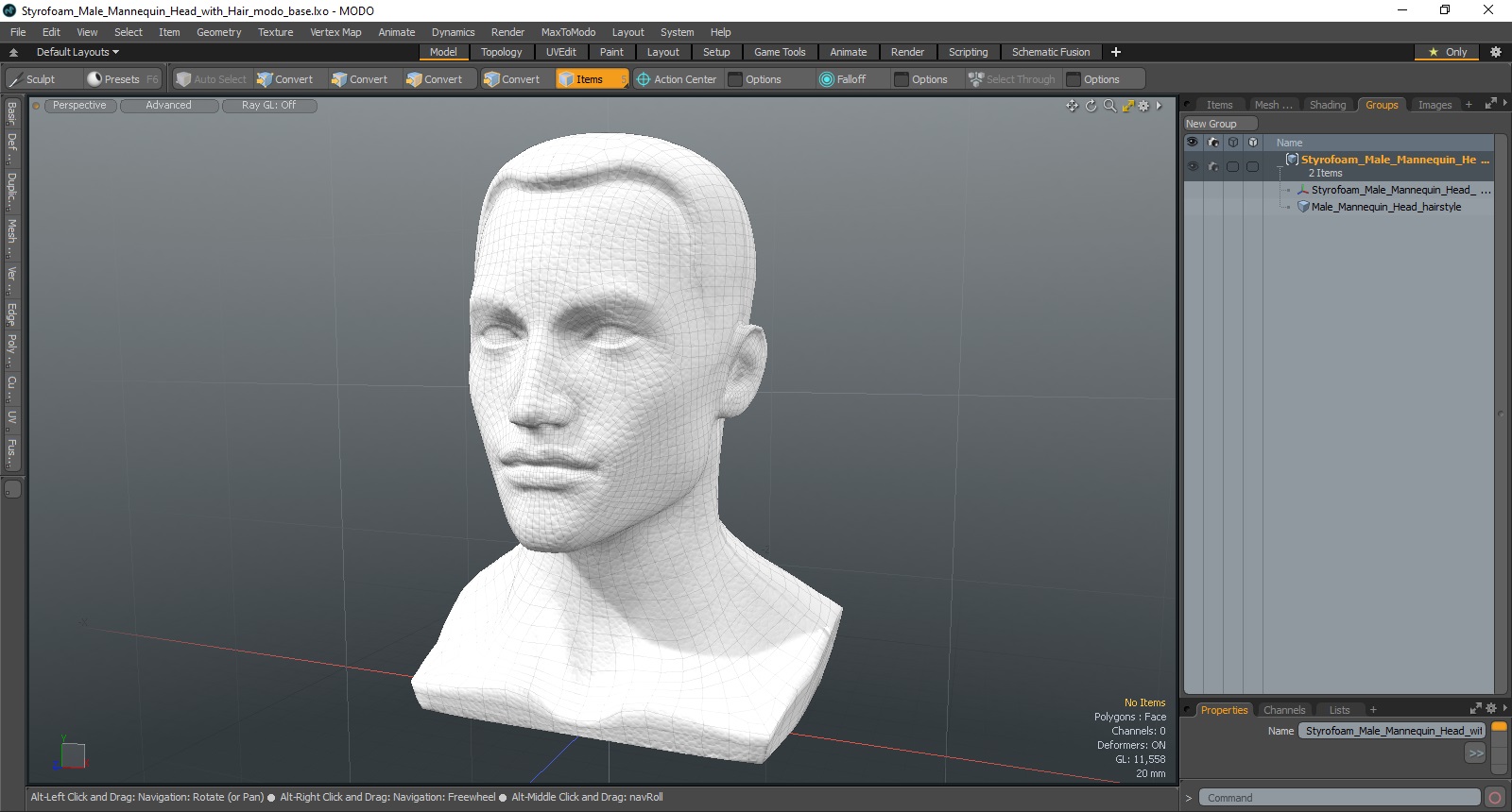 Styrofoam Male Mannequin Head with Hair 3D model