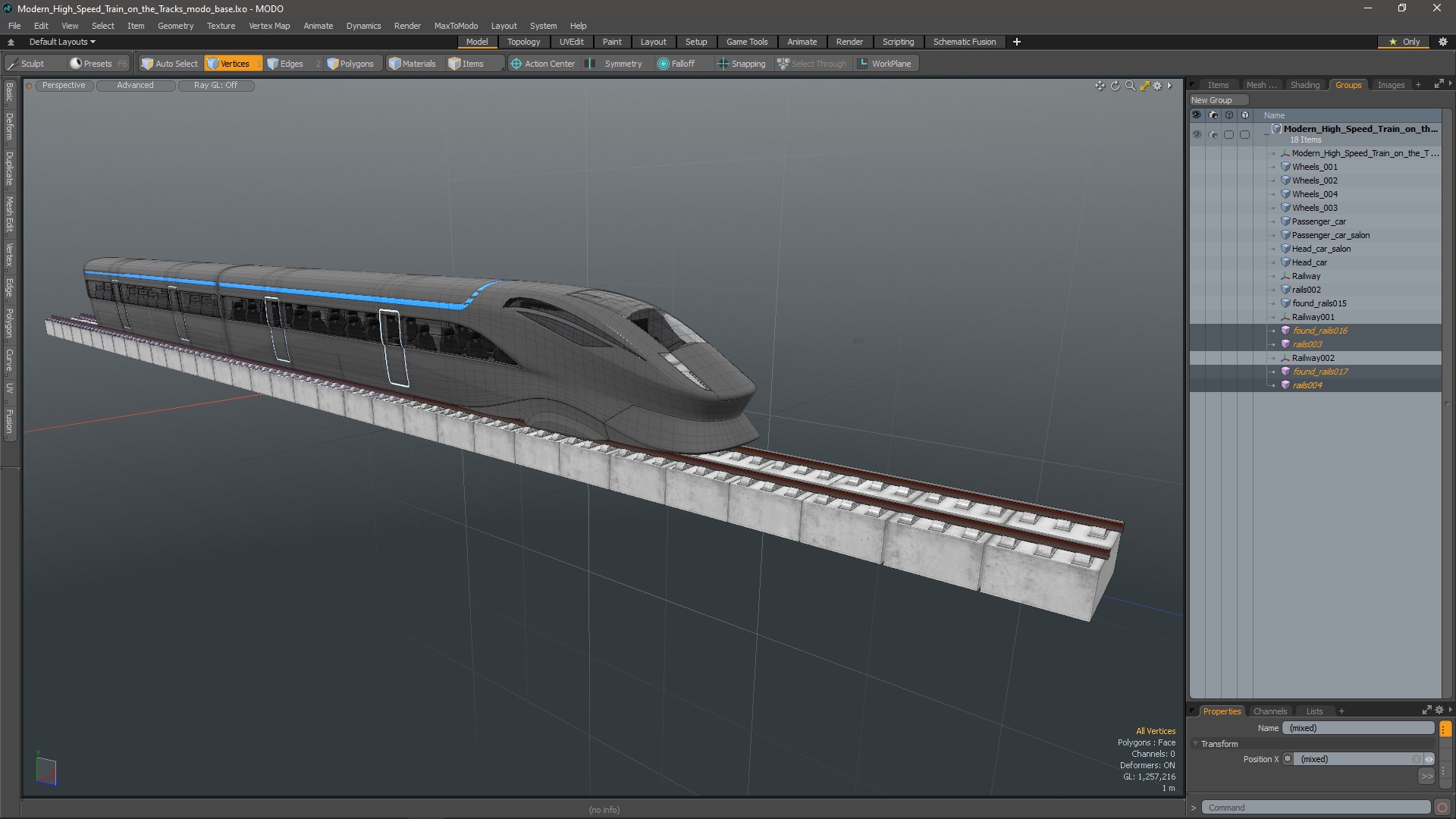 Modern High Speed Train on the Tracks 3D