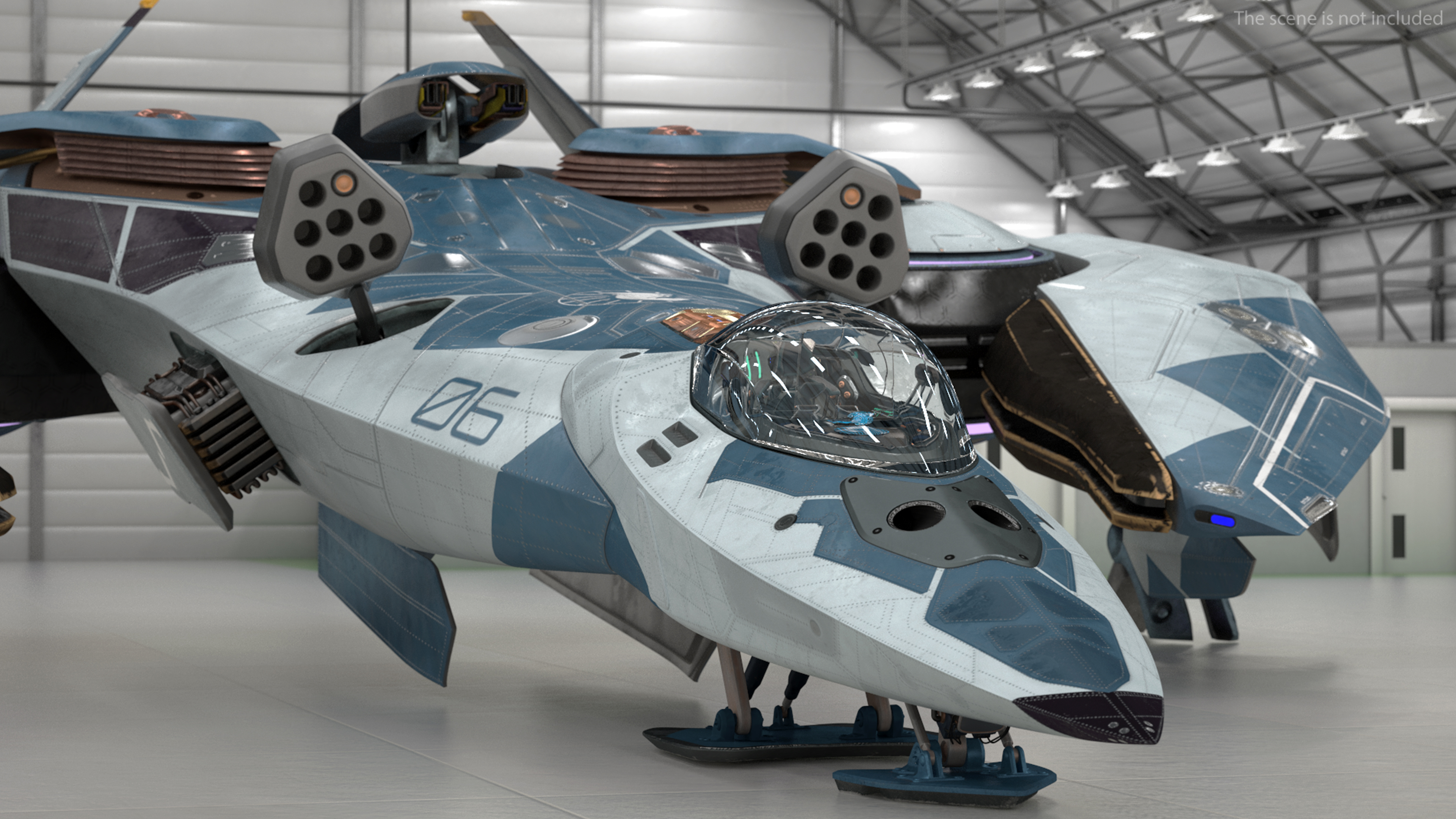 3D Sci Fi Fighter Jet Blue model