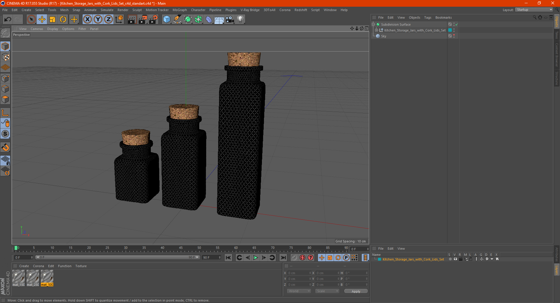 Kitchen Storage Jars with Cork Lids Set 3D model