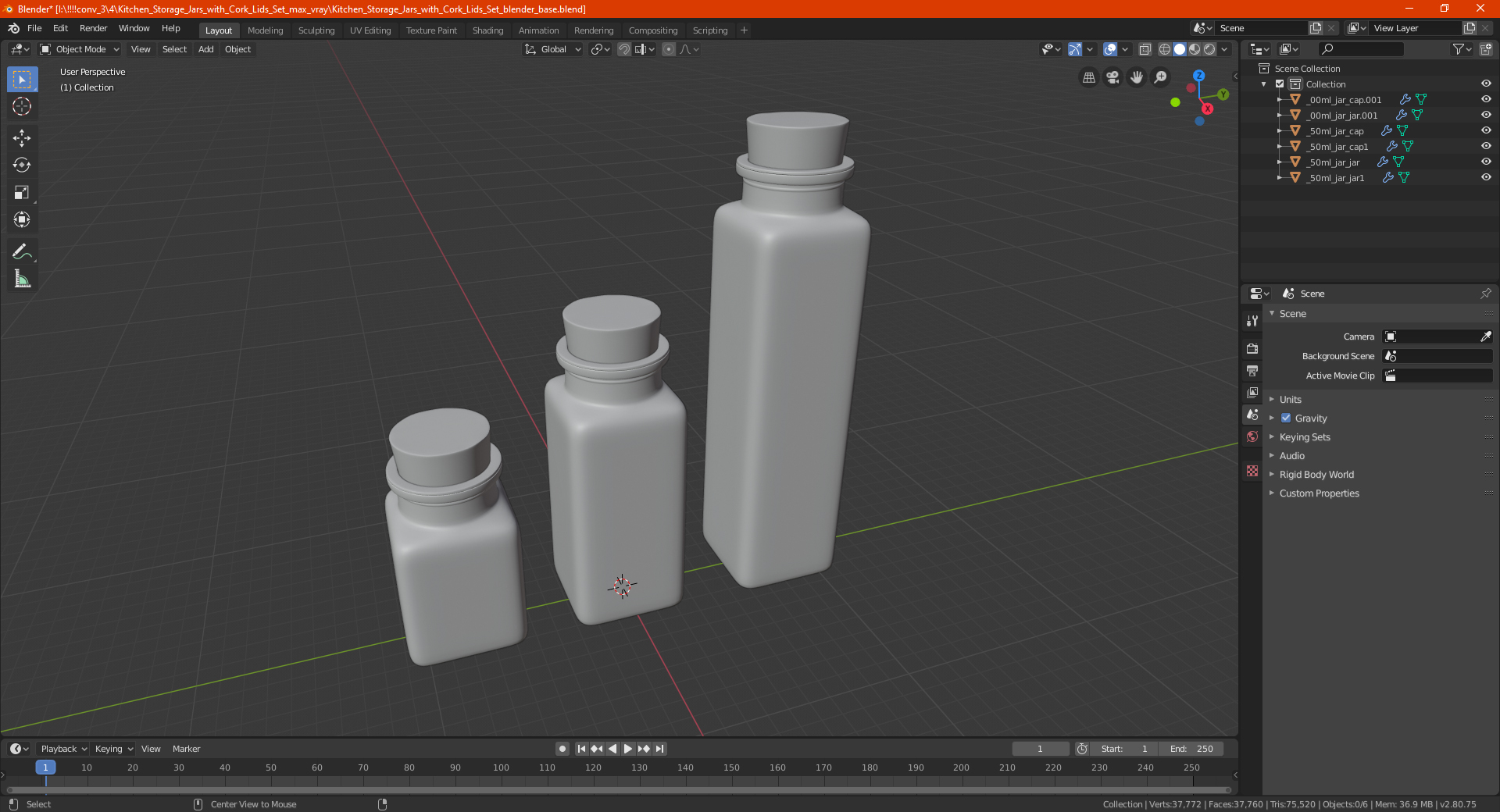 Kitchen Storage Jars with Cork Lids Set 3D model