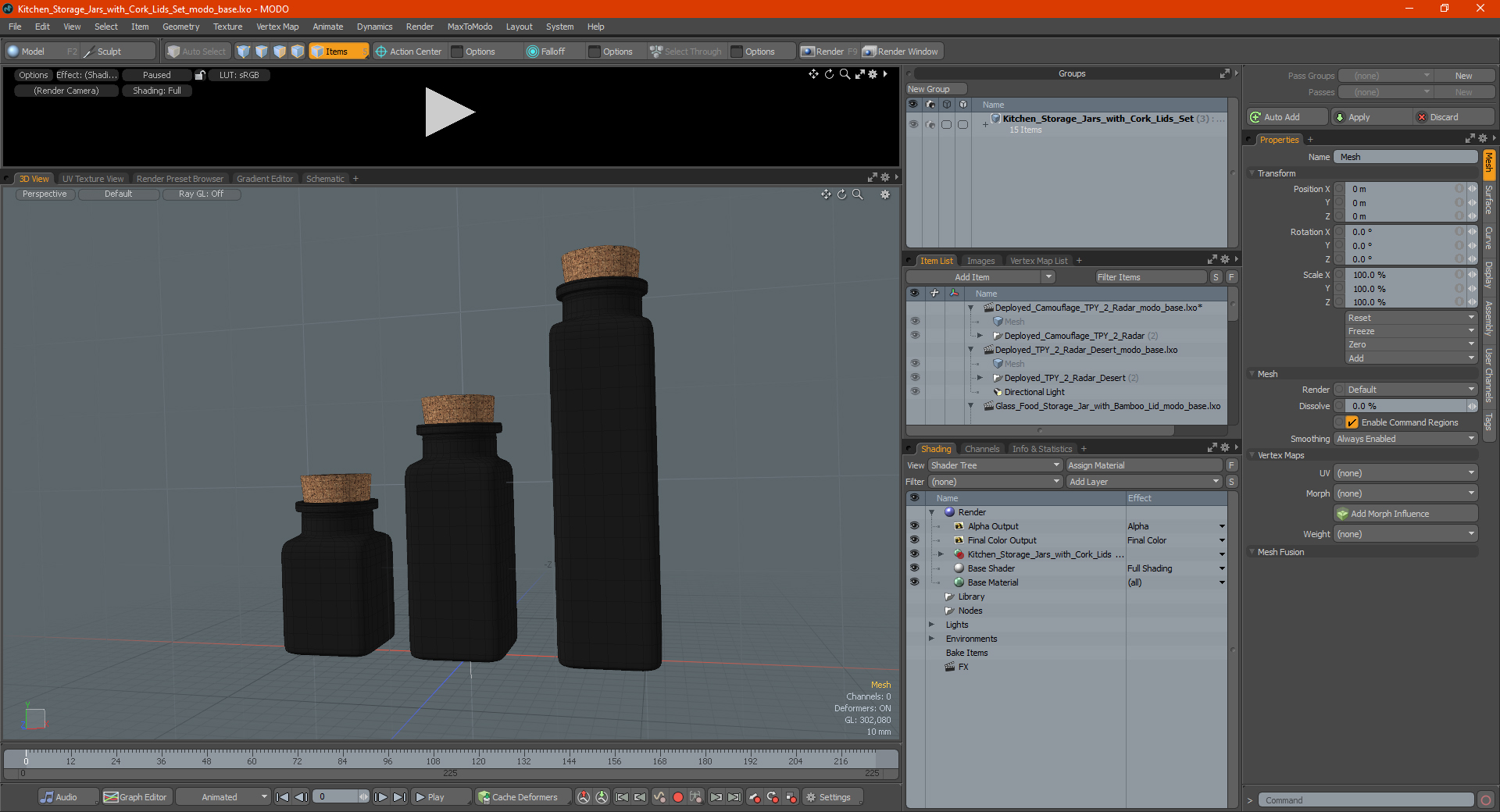 Kitchen Storage Jars with Cork Lids Set 3D model