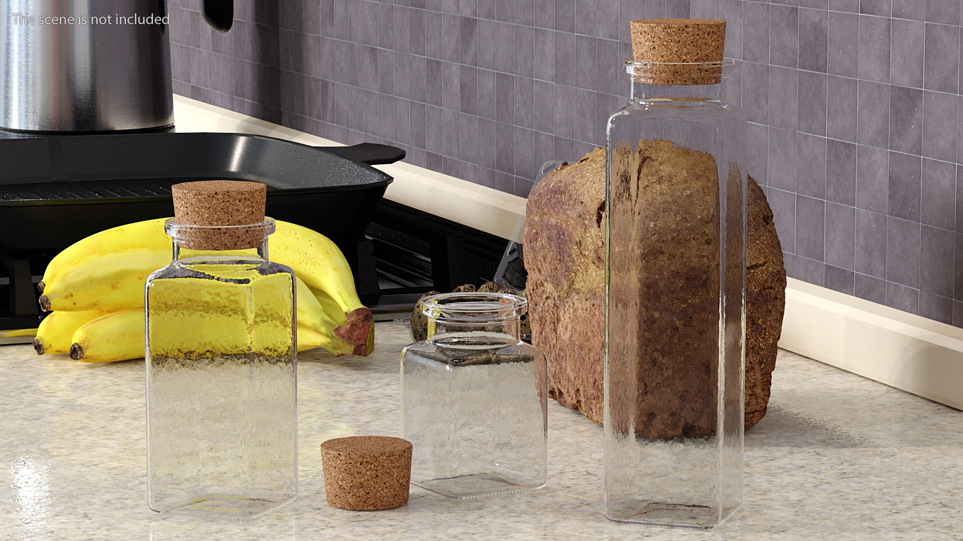 Kitchen Storage Jars with Cork Lids Set 3D model