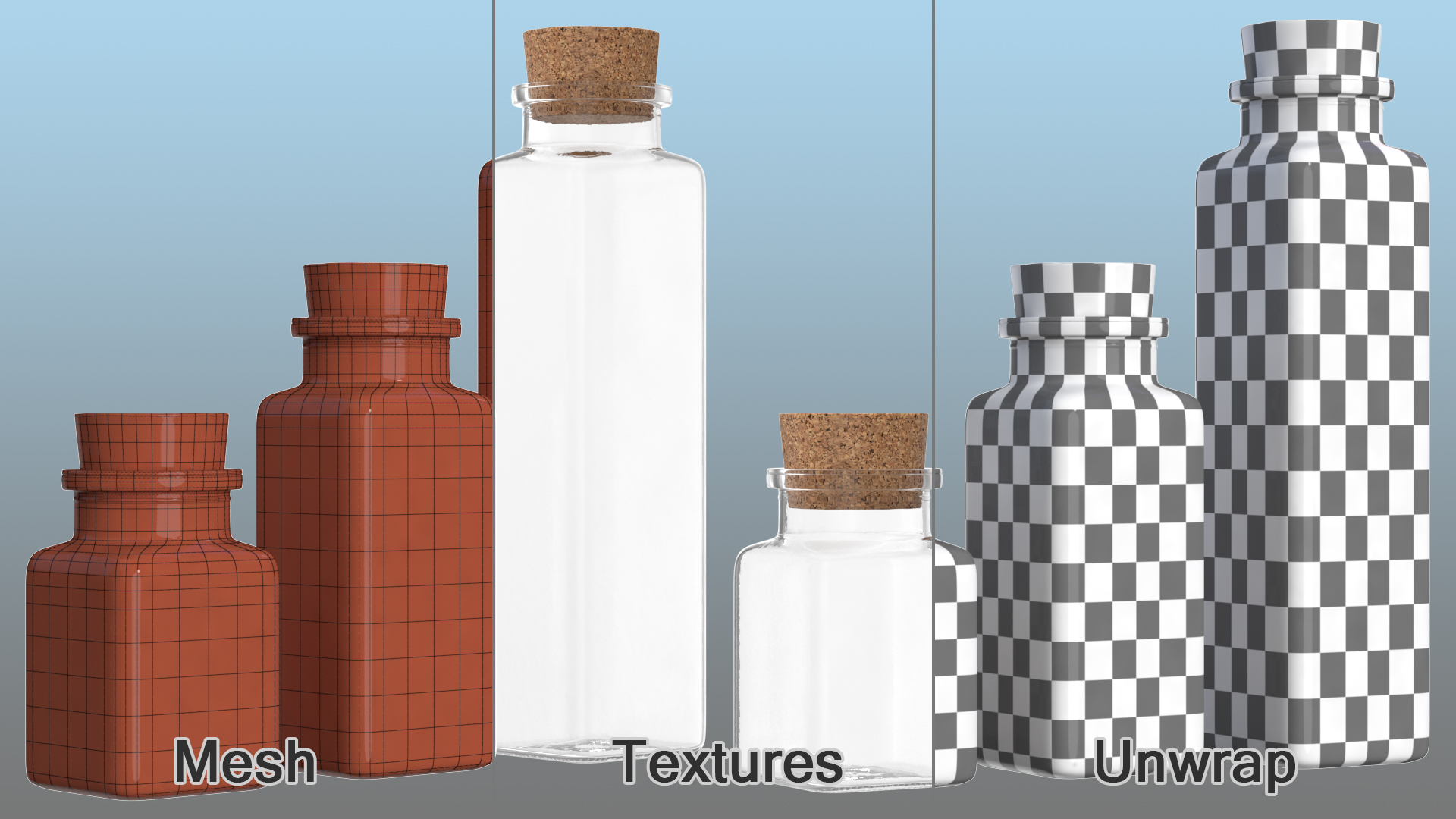 Kitchen Storage Jars with Cork Lids Set 3D model