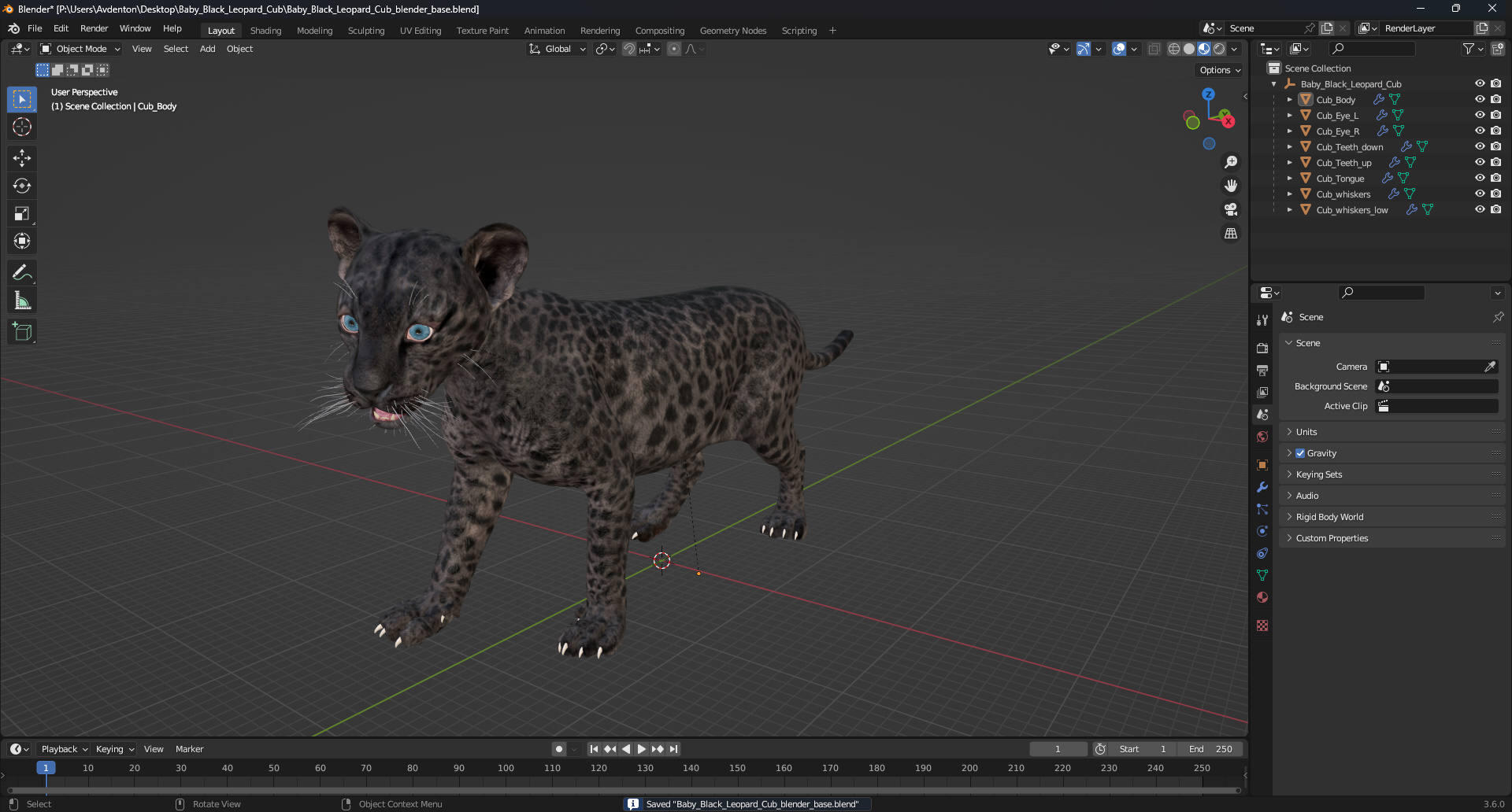 Baby Black Leopard Cub 3D